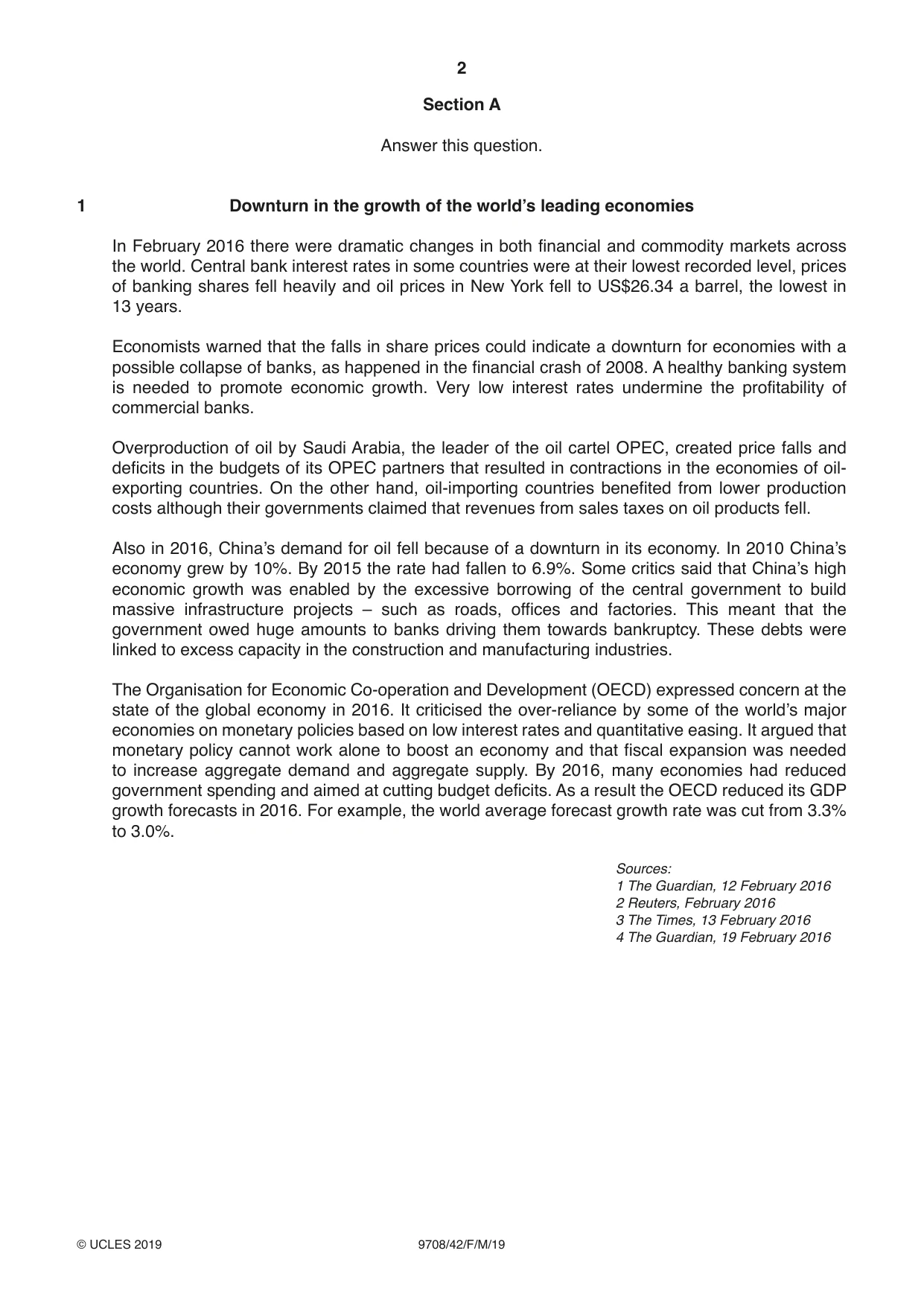 Cambridge A Level Economics 9708 2019 Feb/March Paper 4 · Variant 2 question paper, page 2 of 4