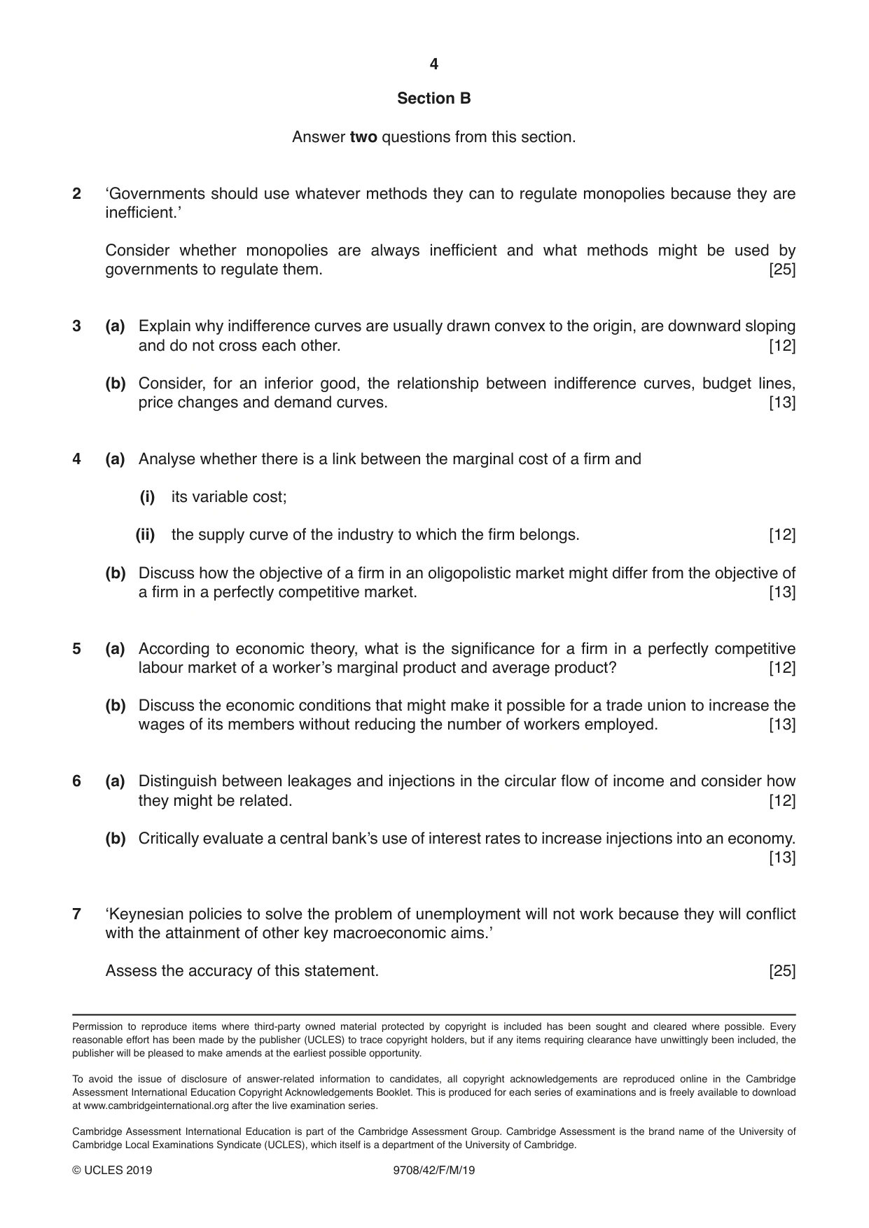 Cambridge A Level Economics 9708 2019 Feb/March Paper 4 · Variant 2 question paper, page 4 of 4