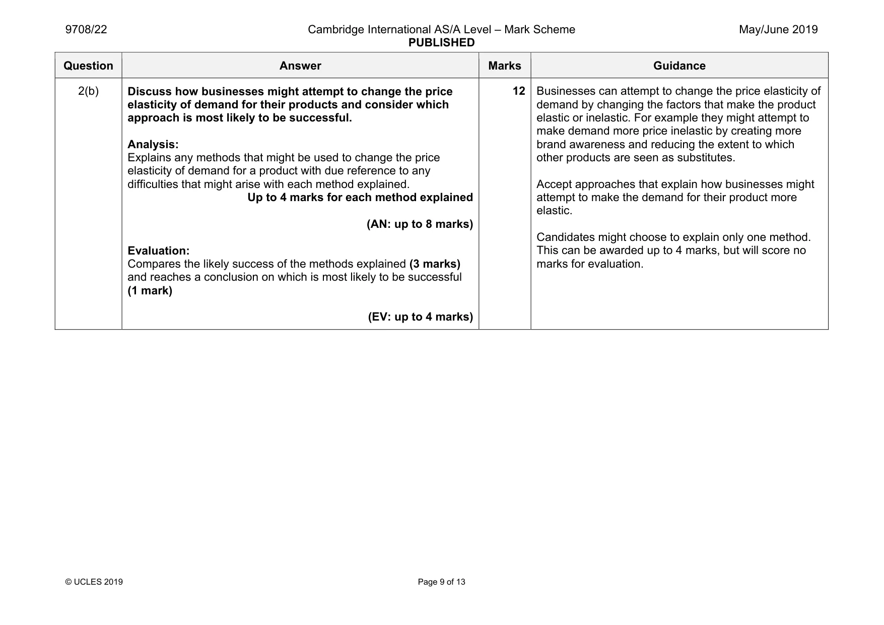 Mark scheme, page 9 of 13