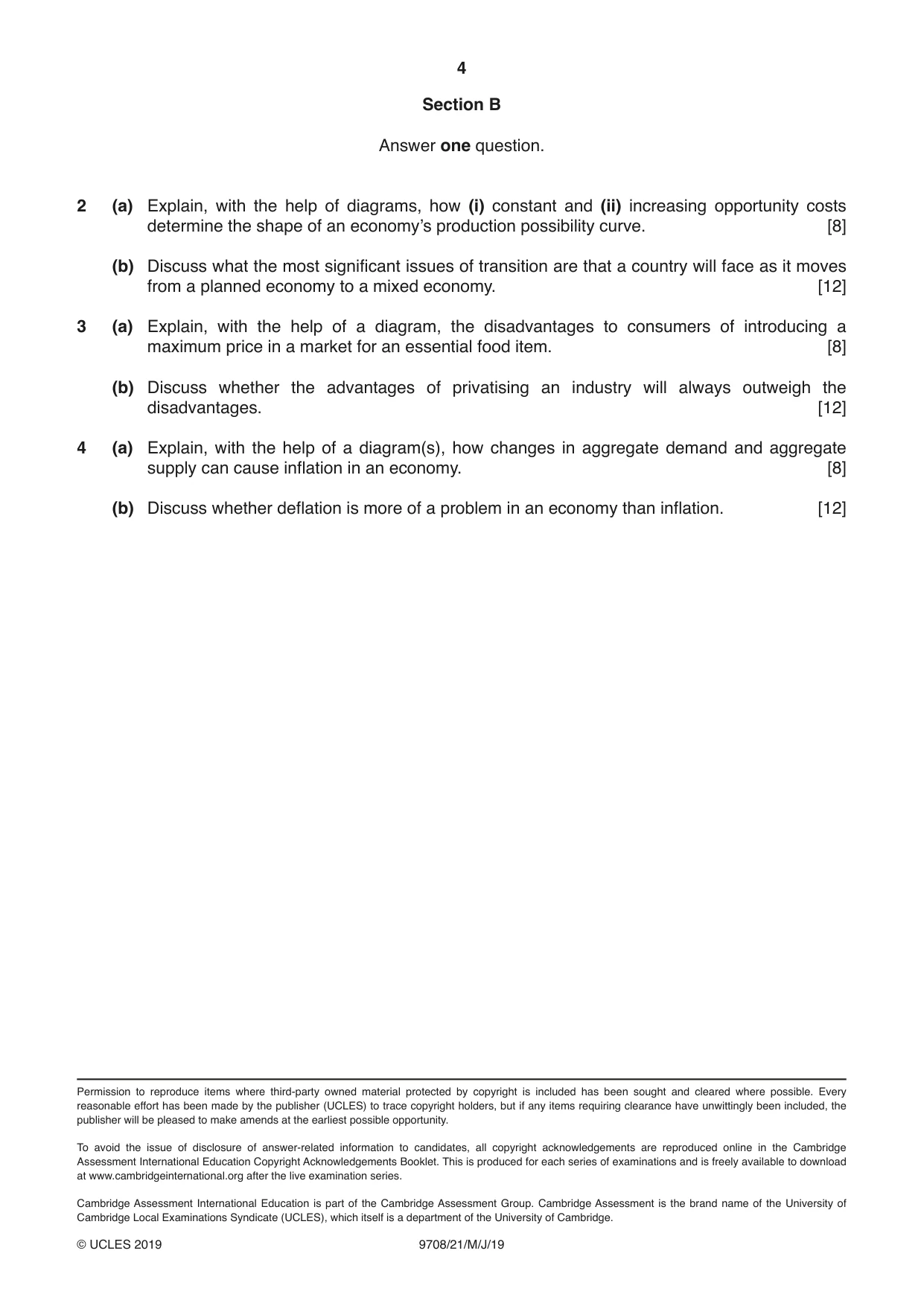 Cambridge A Level Economics 9708 2019 May/June Paper 2 · Variant 1 question paper, page 4 of 4
