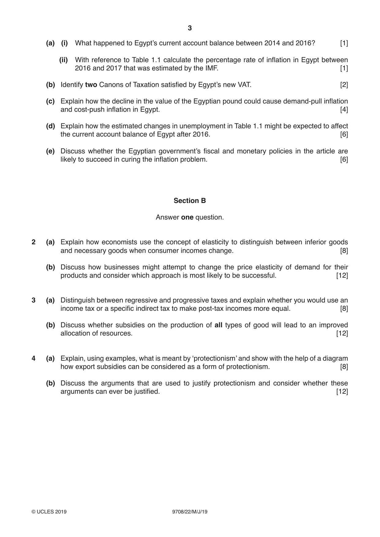 Cambridge A Level Economics 9708 2019 May/June Paper 2 · Variant 2 question paper, page 3 of 4
