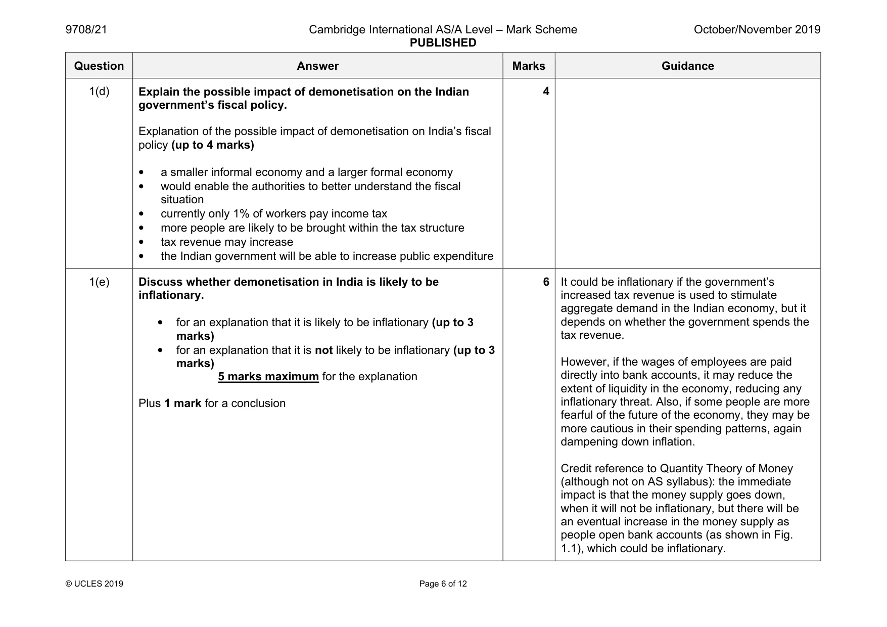 Mark scheme, page 6 of 12