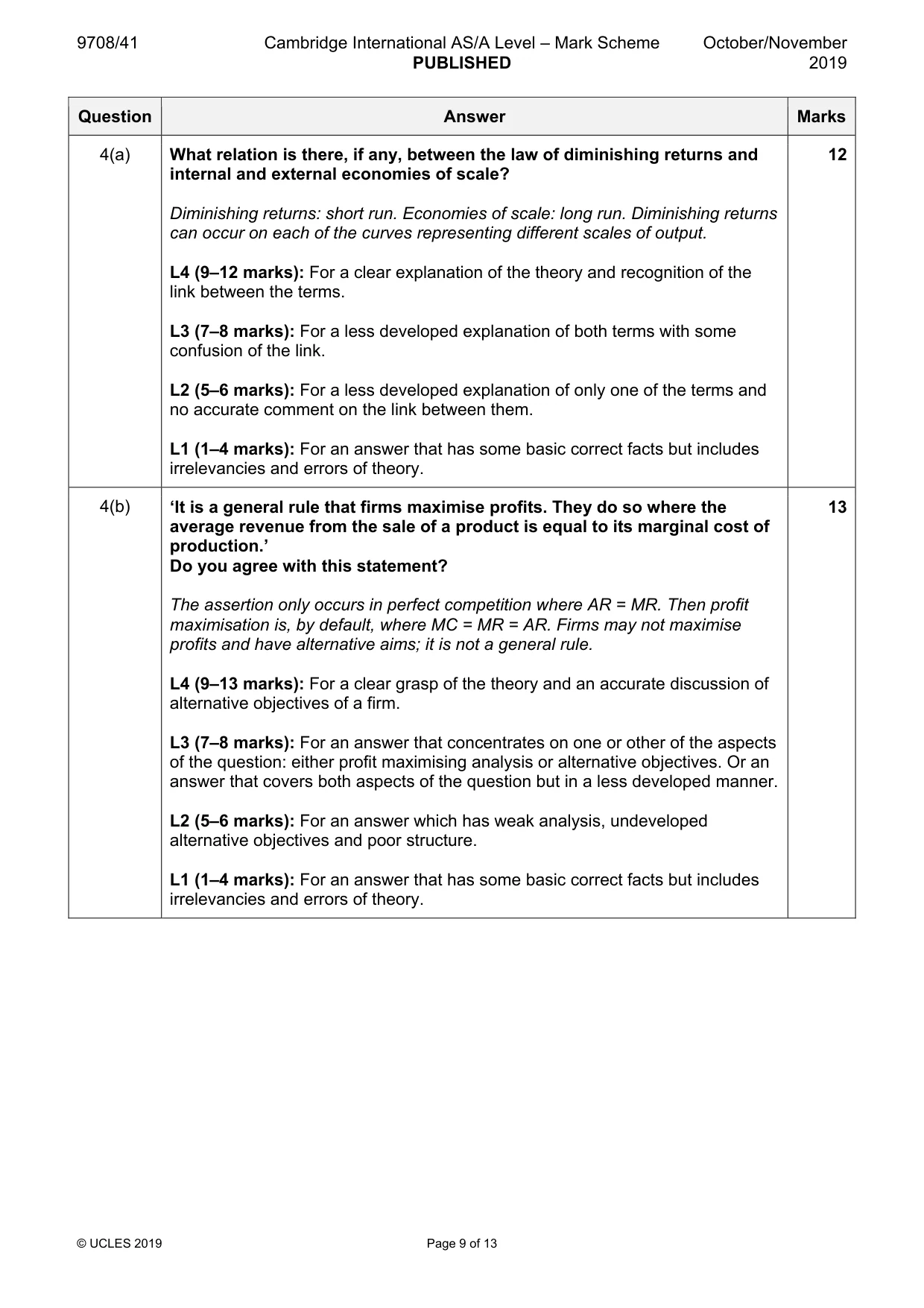 Mark scheme, page 9 of 13