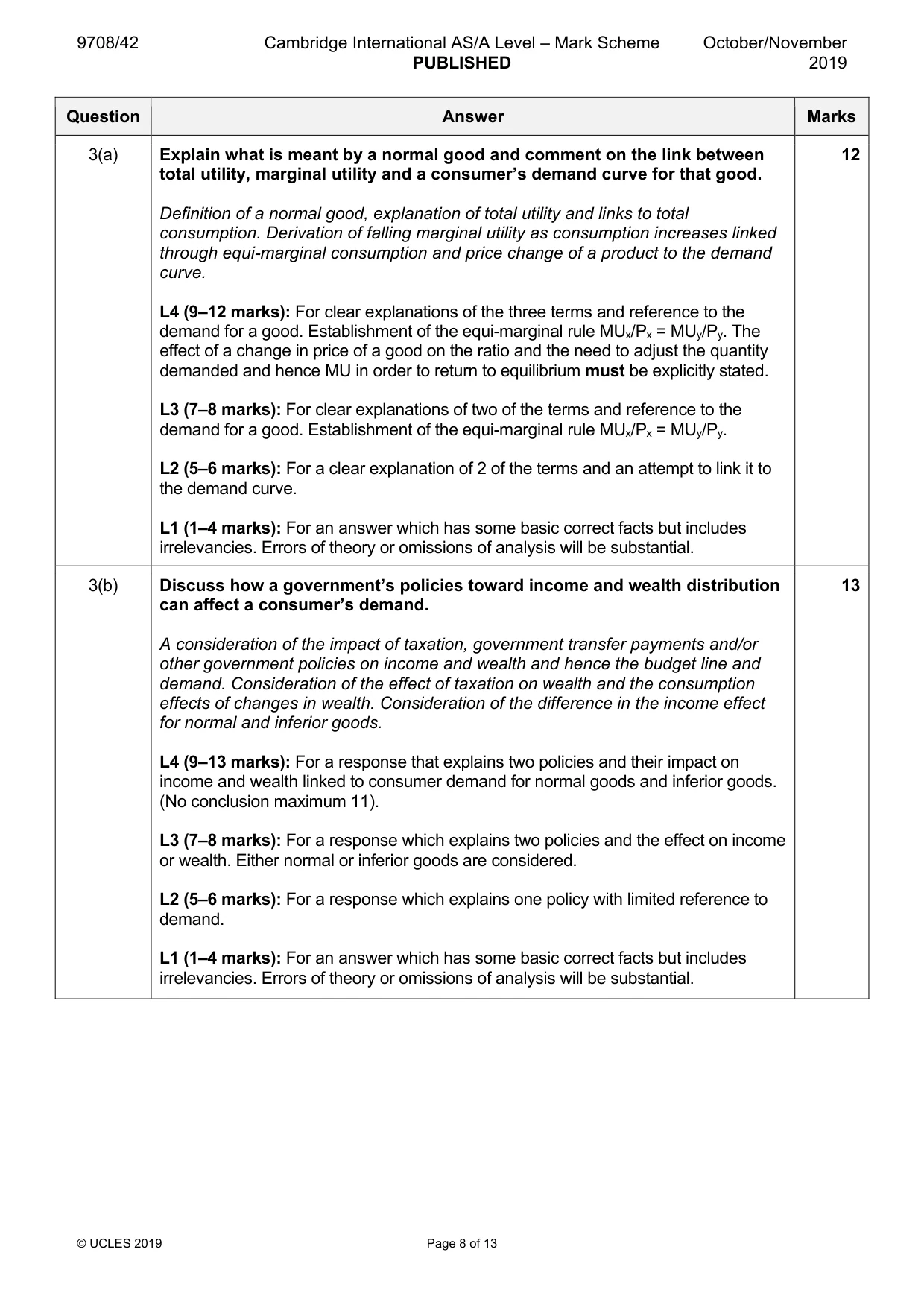 Mark scheme, page 8 of 13