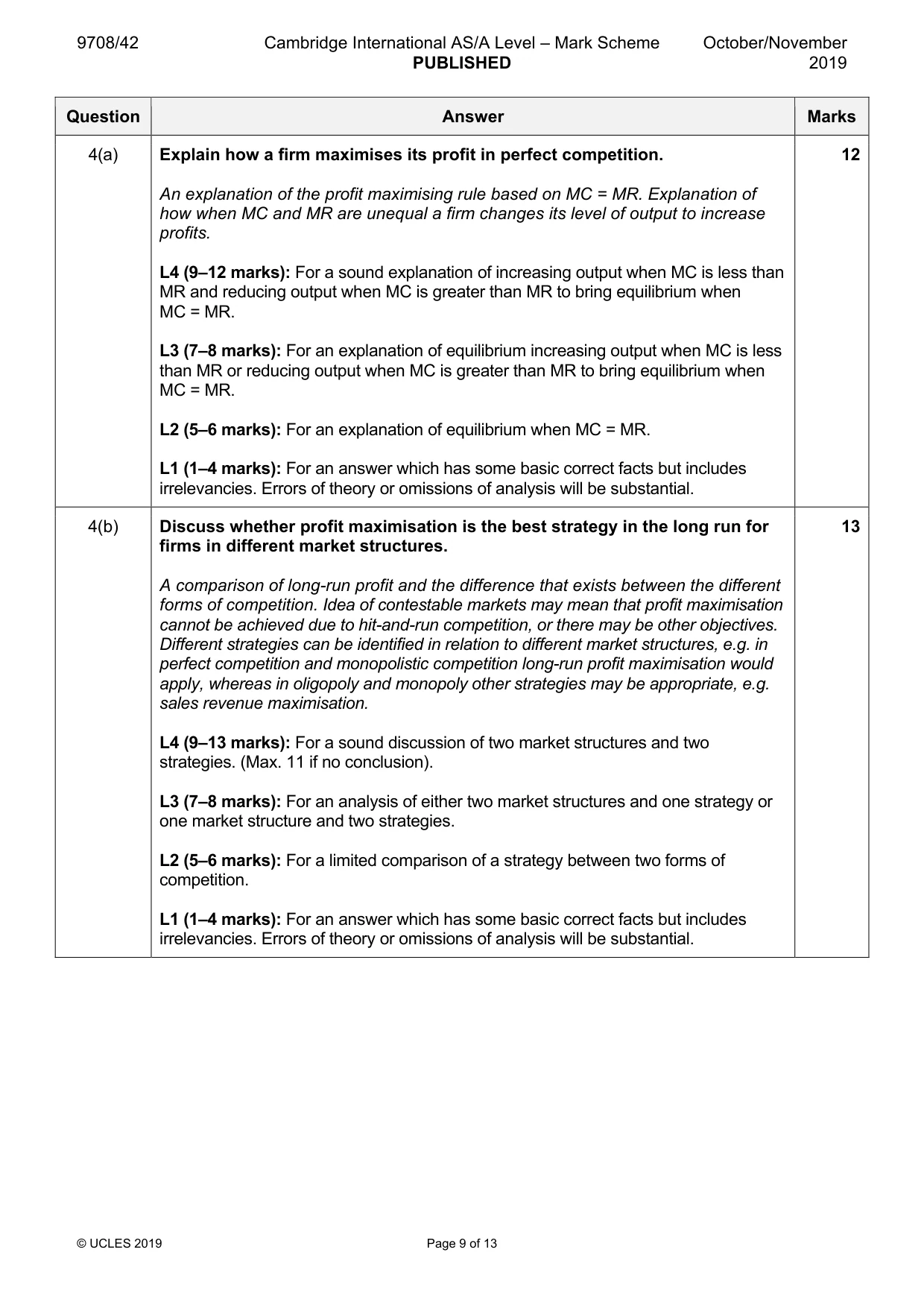 Mark scheme, page 9 of 13