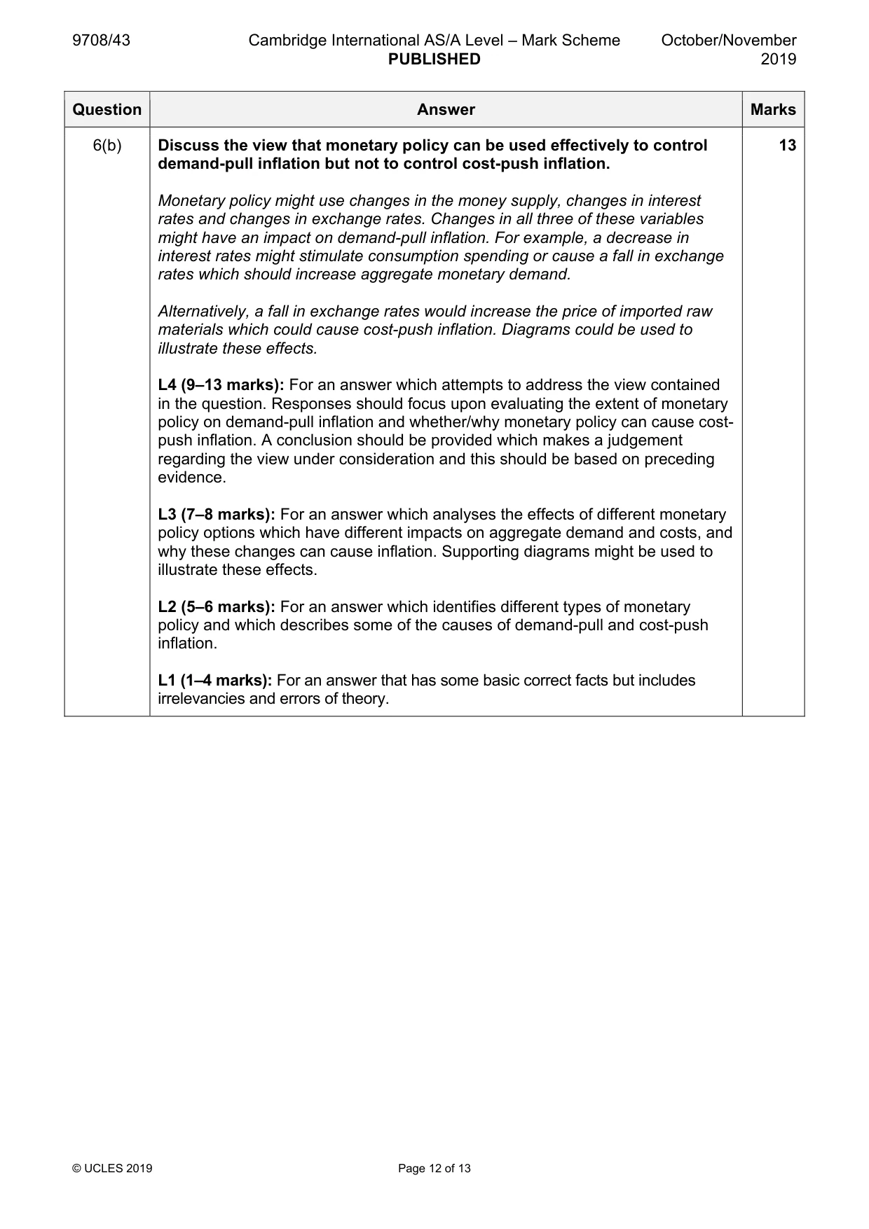 Mark scheme, page 12 of 13