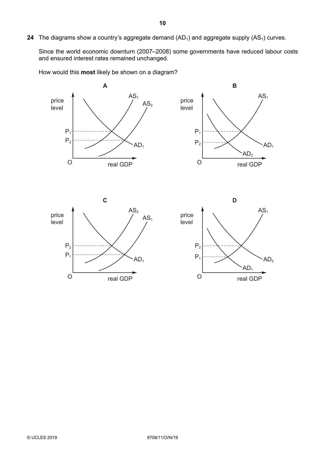 Cambridge A Level Economics 9708 2019 Oct/Nov Paper 1 · Variant 1 question paper, page 10 of 12