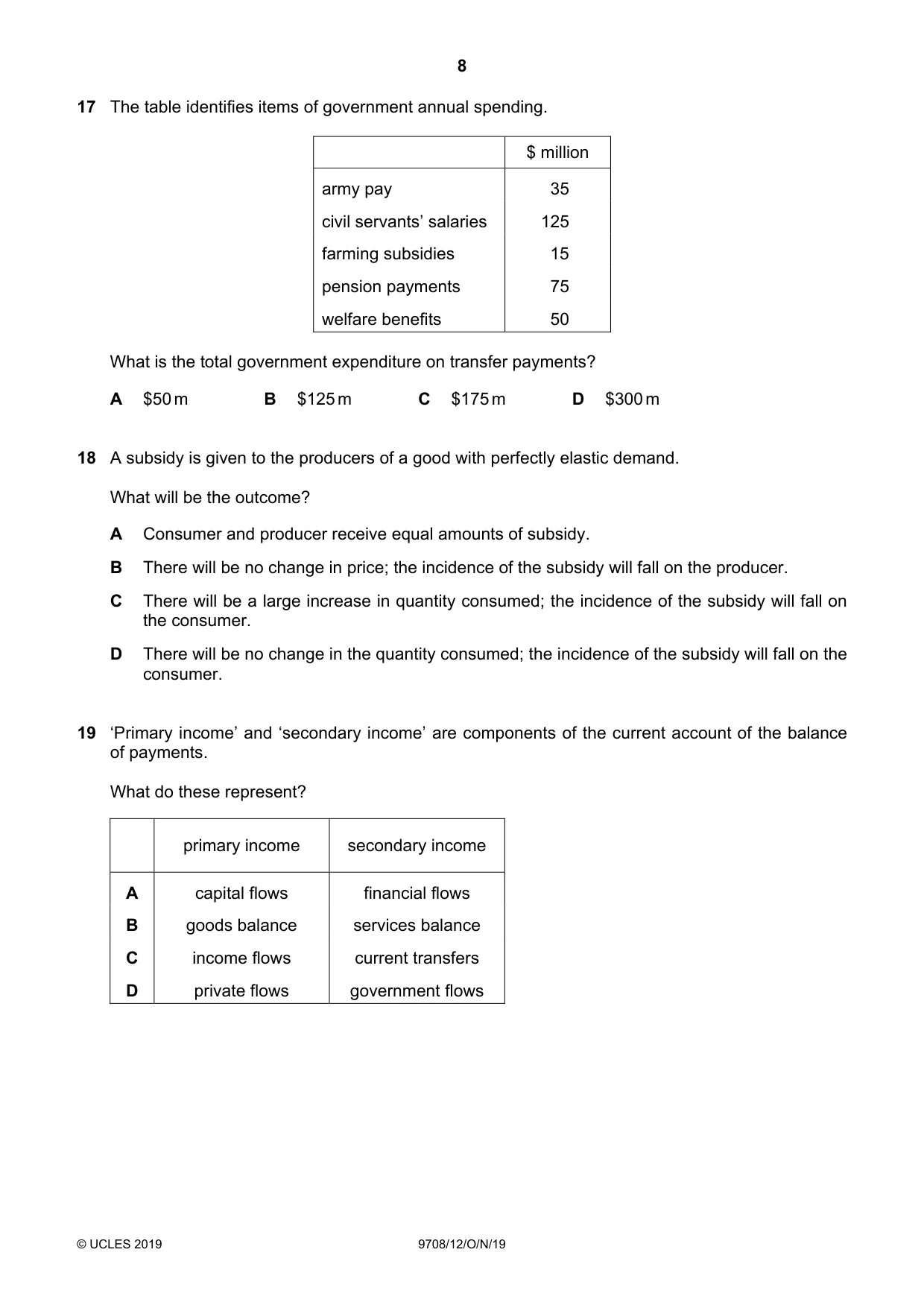 Cambridge A Level Economics 9708 2019 Oct/Nov Paper 1 · Variant 2 question paper, page 8 of 12