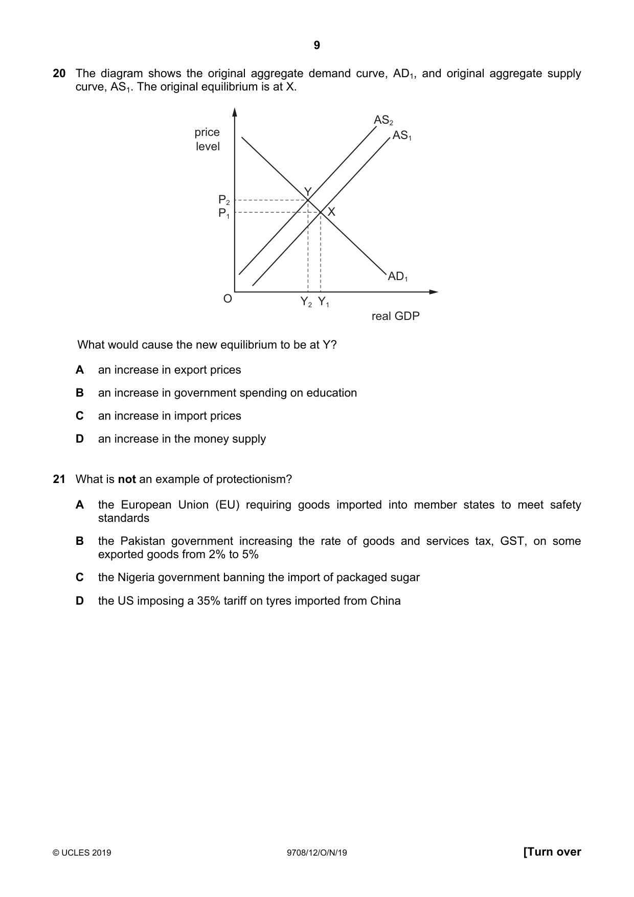 Cambridge A Level Economics 9708 2019 Oct/Nov Paper 1 · Variant 2 question paper, page 9 of 12