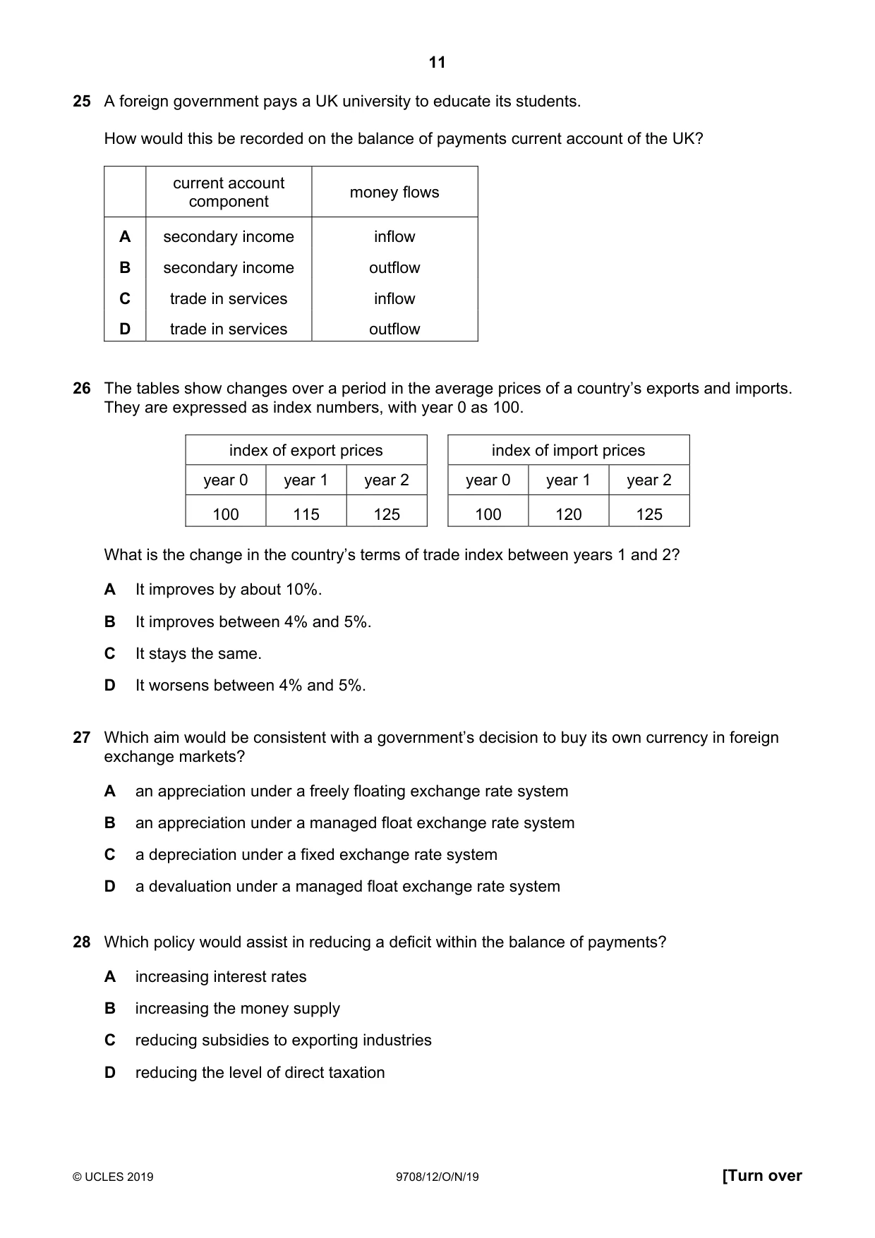 Cambridge A Level Economics 9708 2019 Oct/Nov Paper 1 · Variant 2 question paper, page 11 of 12
