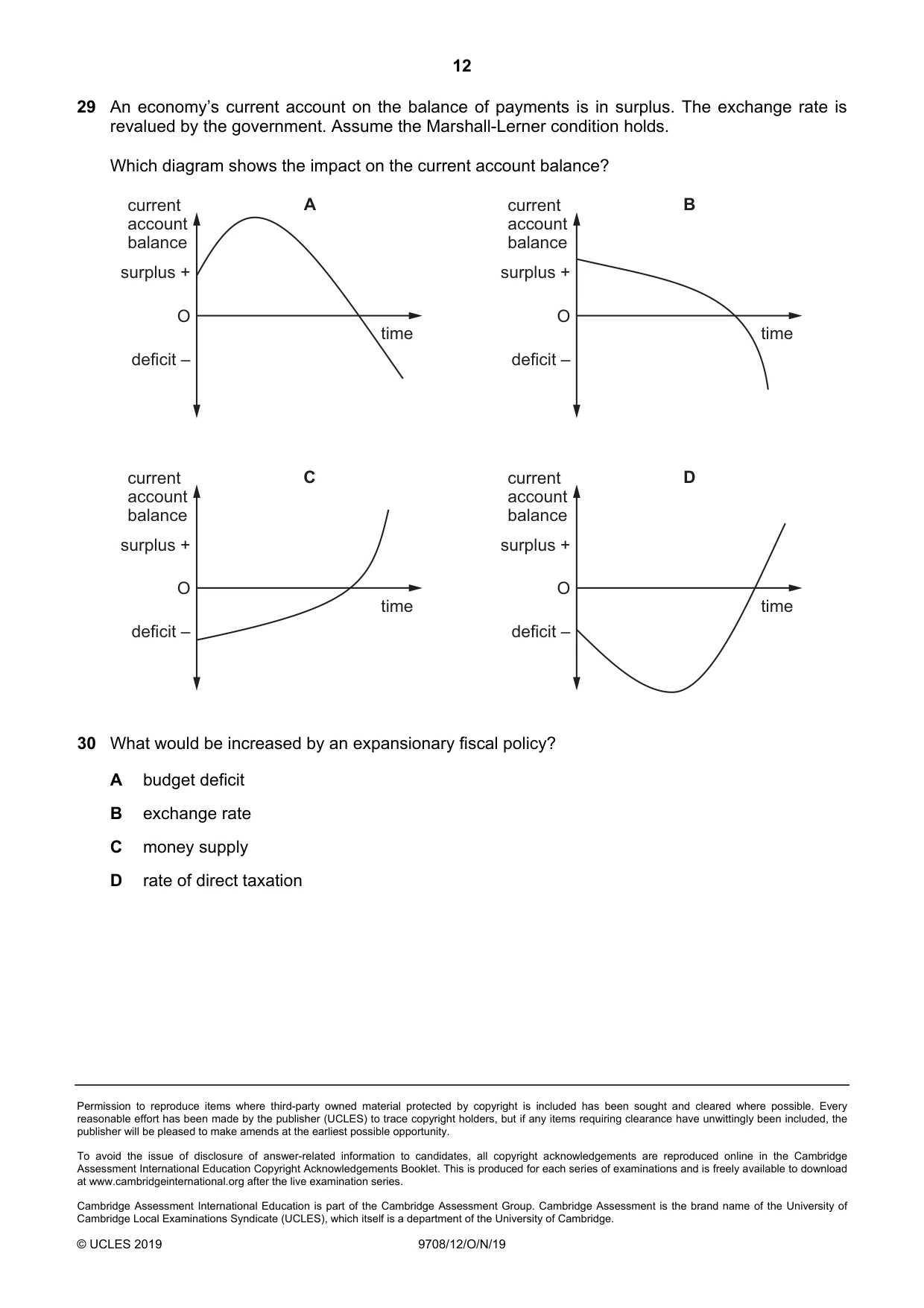 Cambridge A Level Economics 9708 2019 Oct/Nov Paper 1 · Variant 2 question paper, page 12 of 12