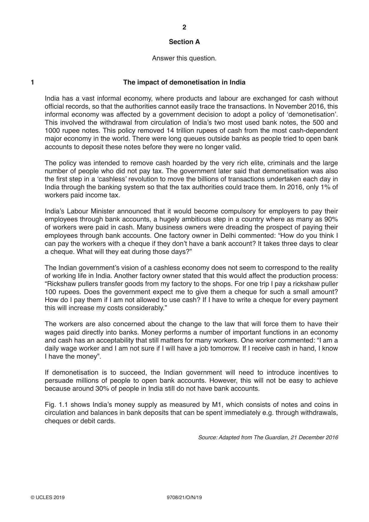 Cambridge A Level Economics 9708 2019 Oct/Nov Paper 2 · Variant 1 question paper, page 2 of 4