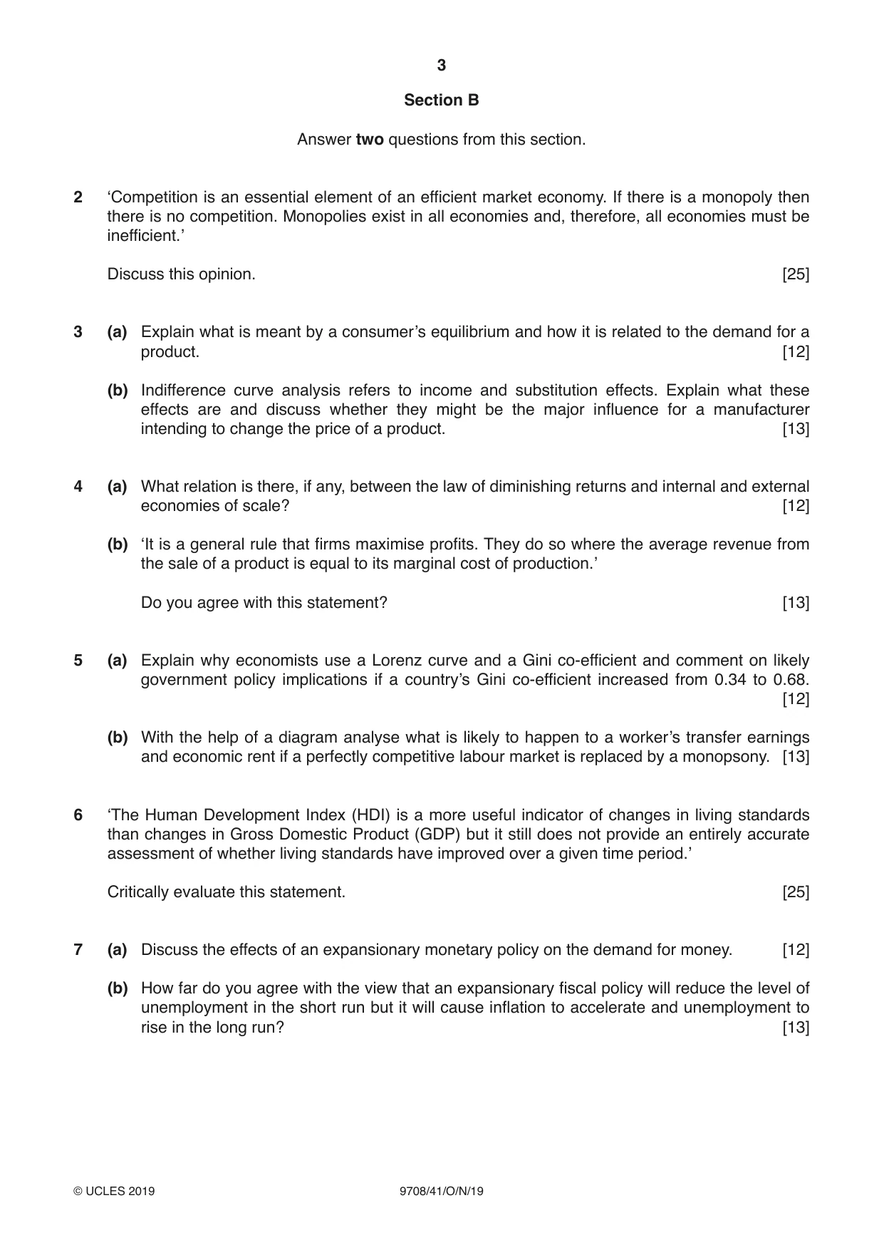 Cambridge A Level Economics 9708 2019 Oct/Nov Paper 4 · Variant 1 question paper, page 3 of 4