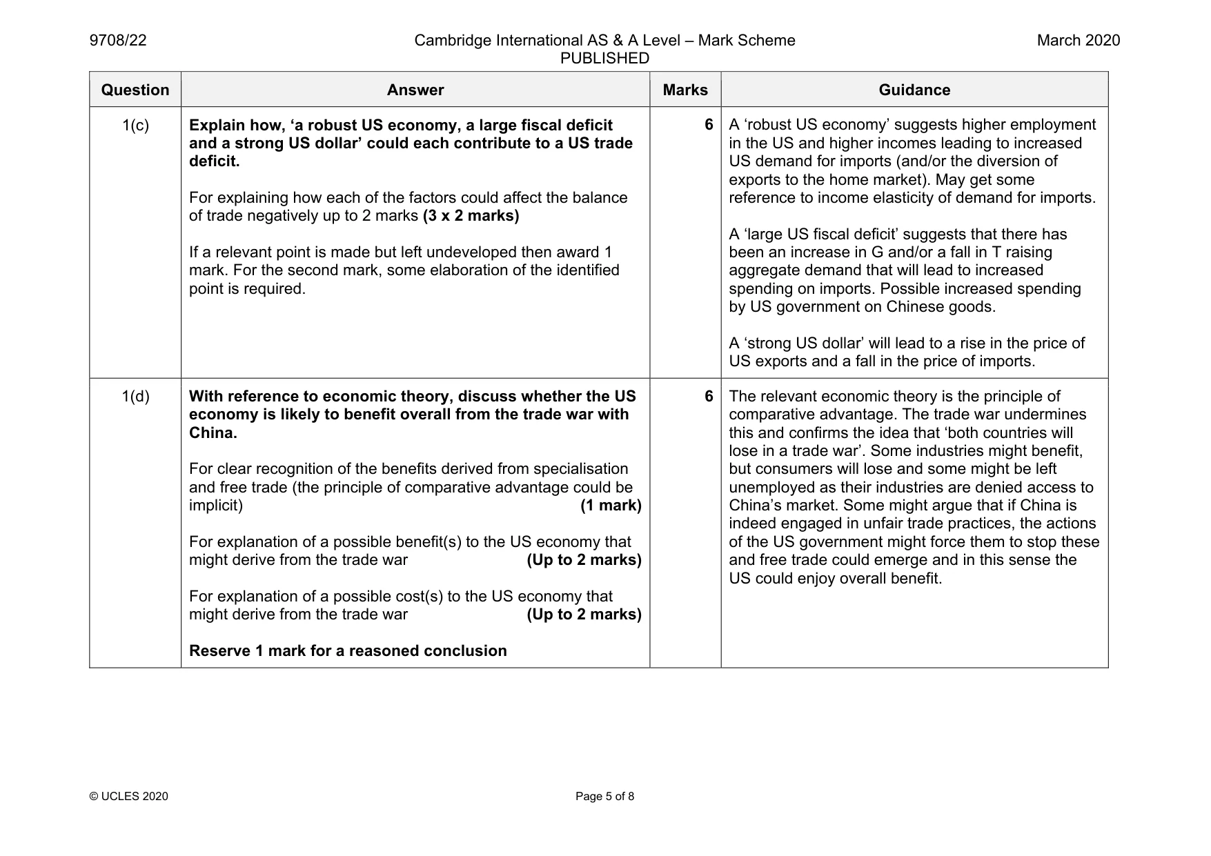 Mark scheme, page 5 of 8