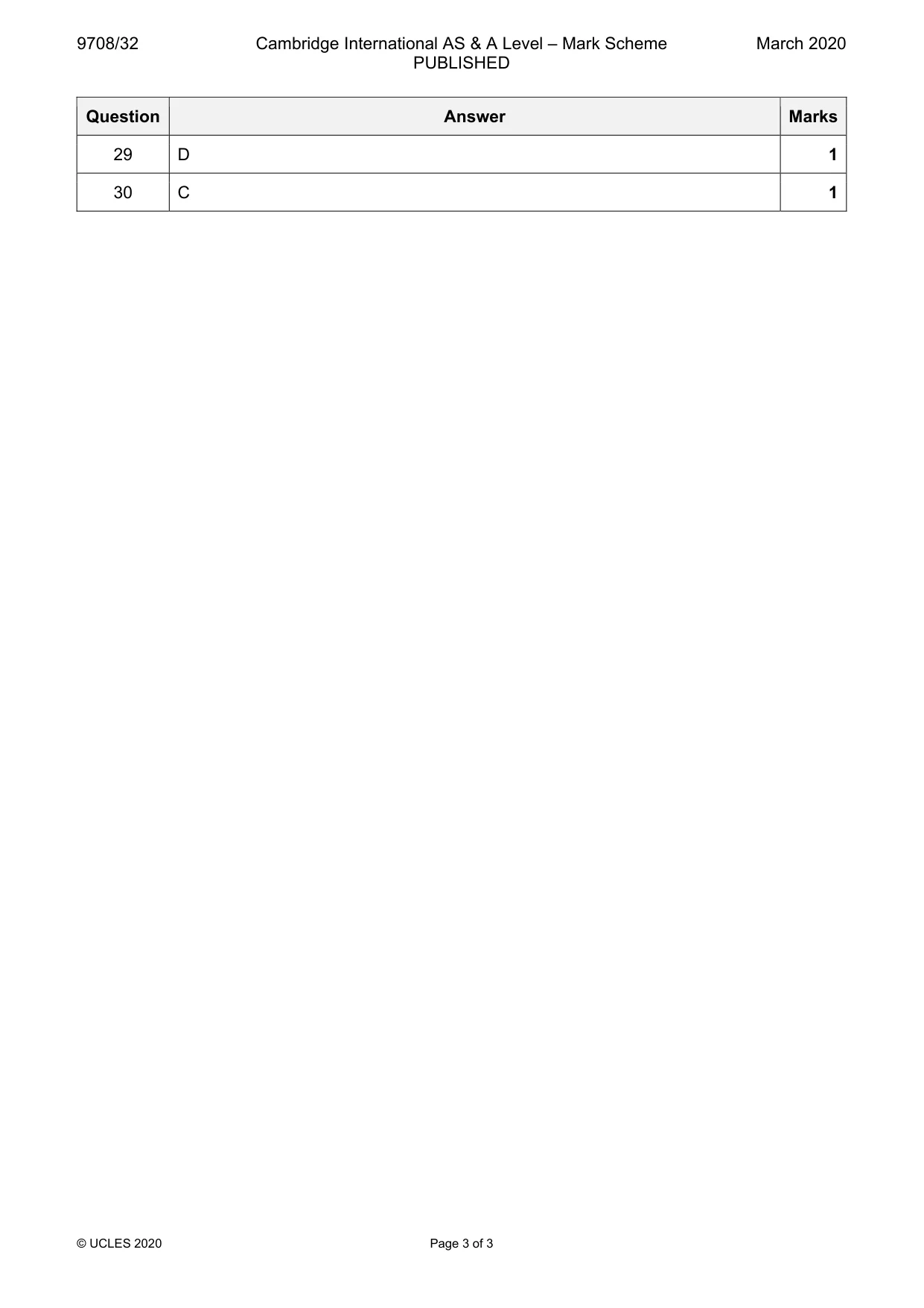 Mark scheme, page 3 of 3