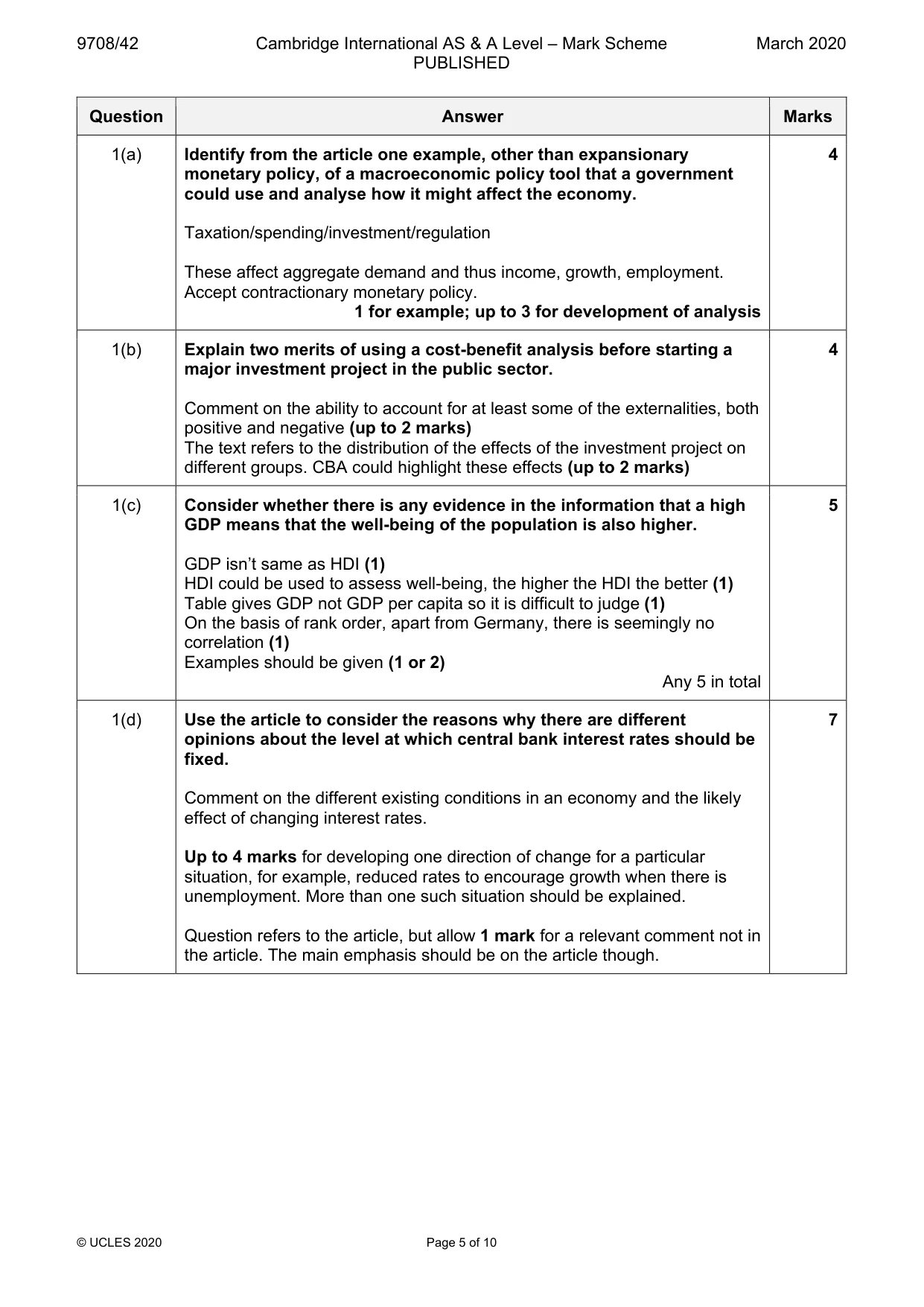 Mark scheme, page 5 of 10