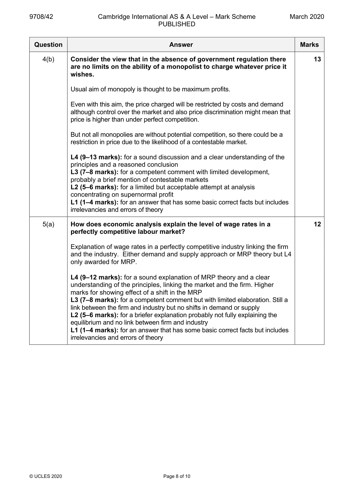 Mark scheme, page 8 of 10