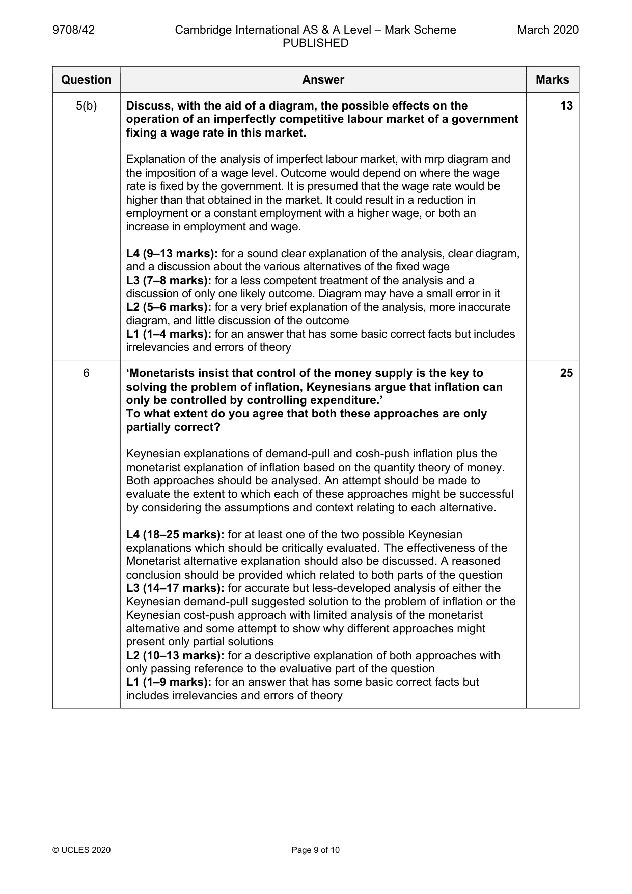 Mark scheme, page 9 of 10