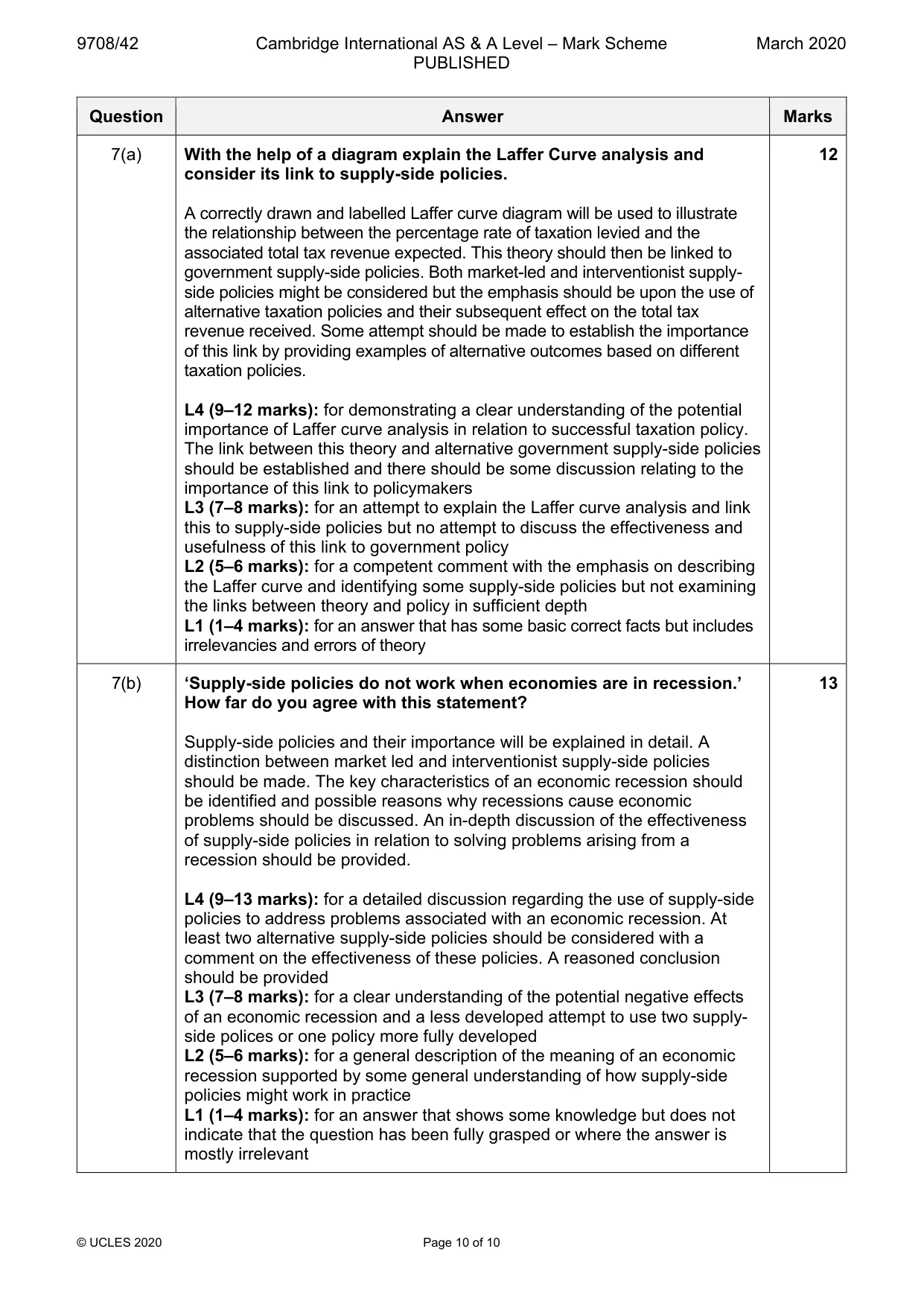 Mark scheme, page 10 of 10