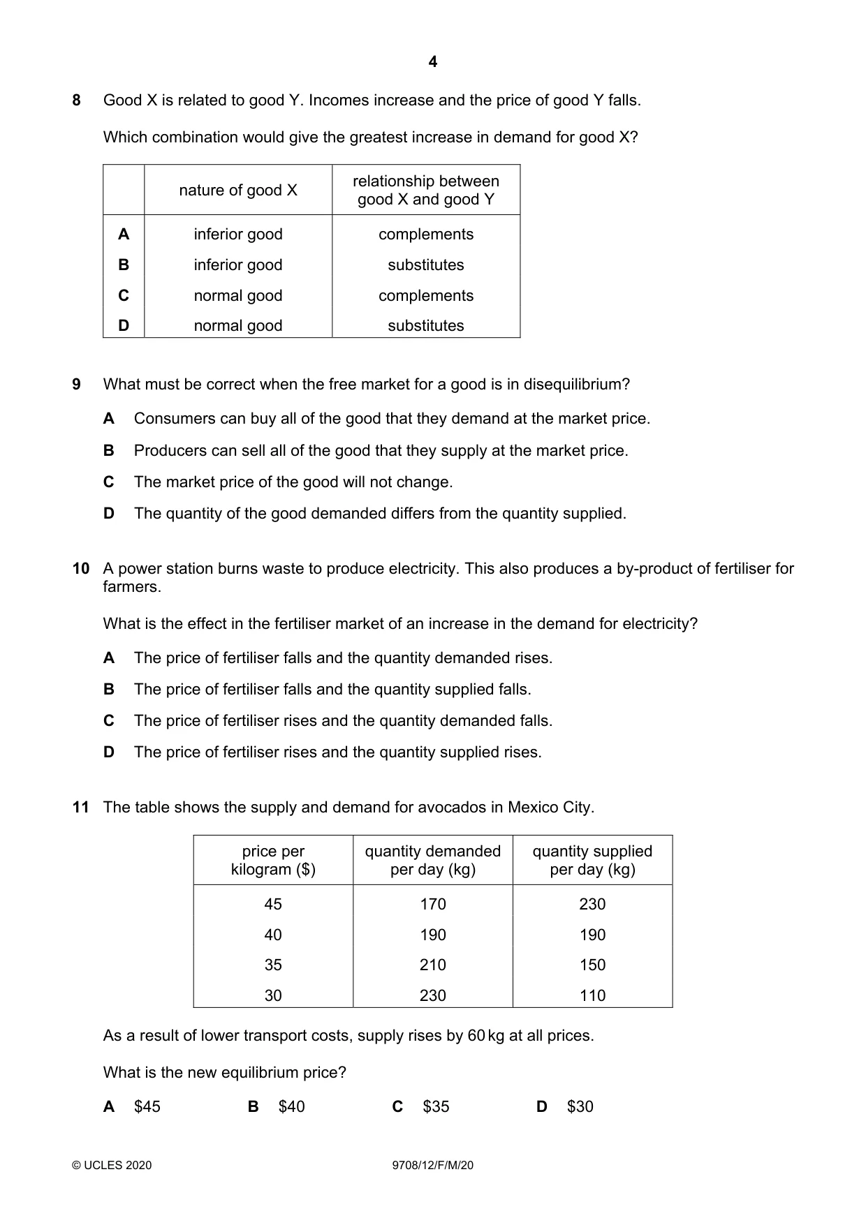 Cambridge A Level Economics 9708 2020 Feb/March Paper 1 · Variant 2 question paper, page 4 of 12