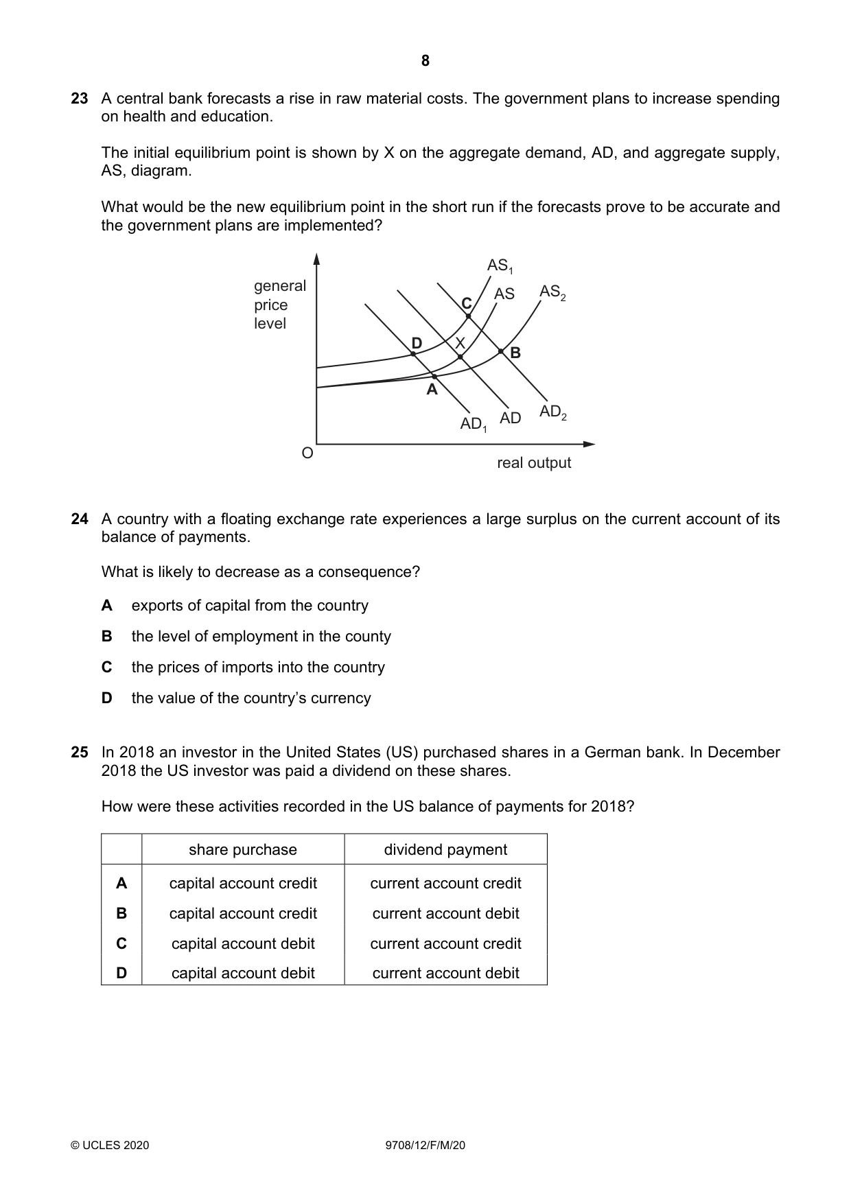 Cambridge A Level Economics 9708 2020 Feb/March Paper 1 · Variant 2 question paper, page 8 of 12