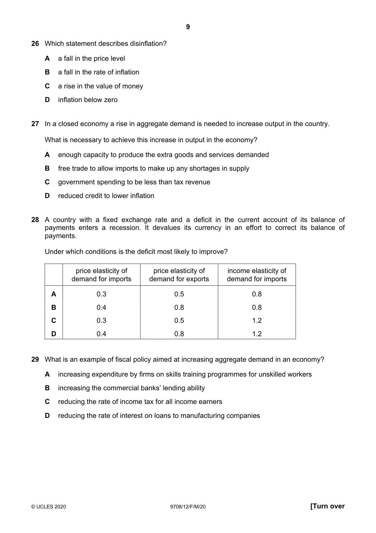 Cambridge A Level Economics 9708 2020 Feb/March Paper 1 · Variant 2 question paper, page 9 of 12