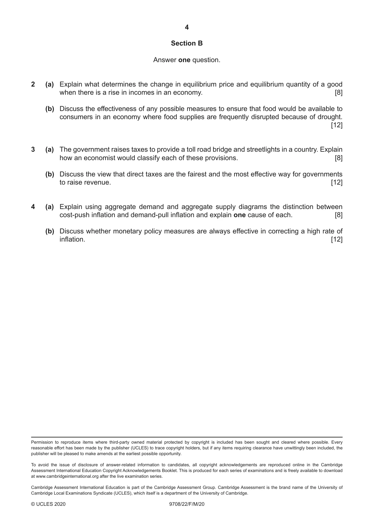 Cambridge A Level Economics 9708 2020 Feb/March Paper 2 · Variant 2 question paper, page 4 of 4