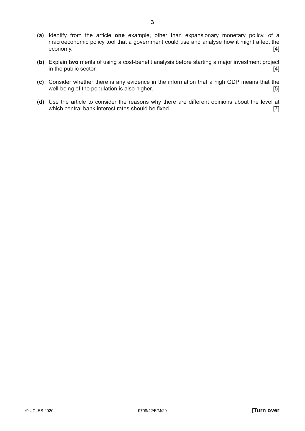 Cambridge A Level Economics 9708 2020 Feb/March Paper 4 · Variant 2 question paper, page 3 of 4