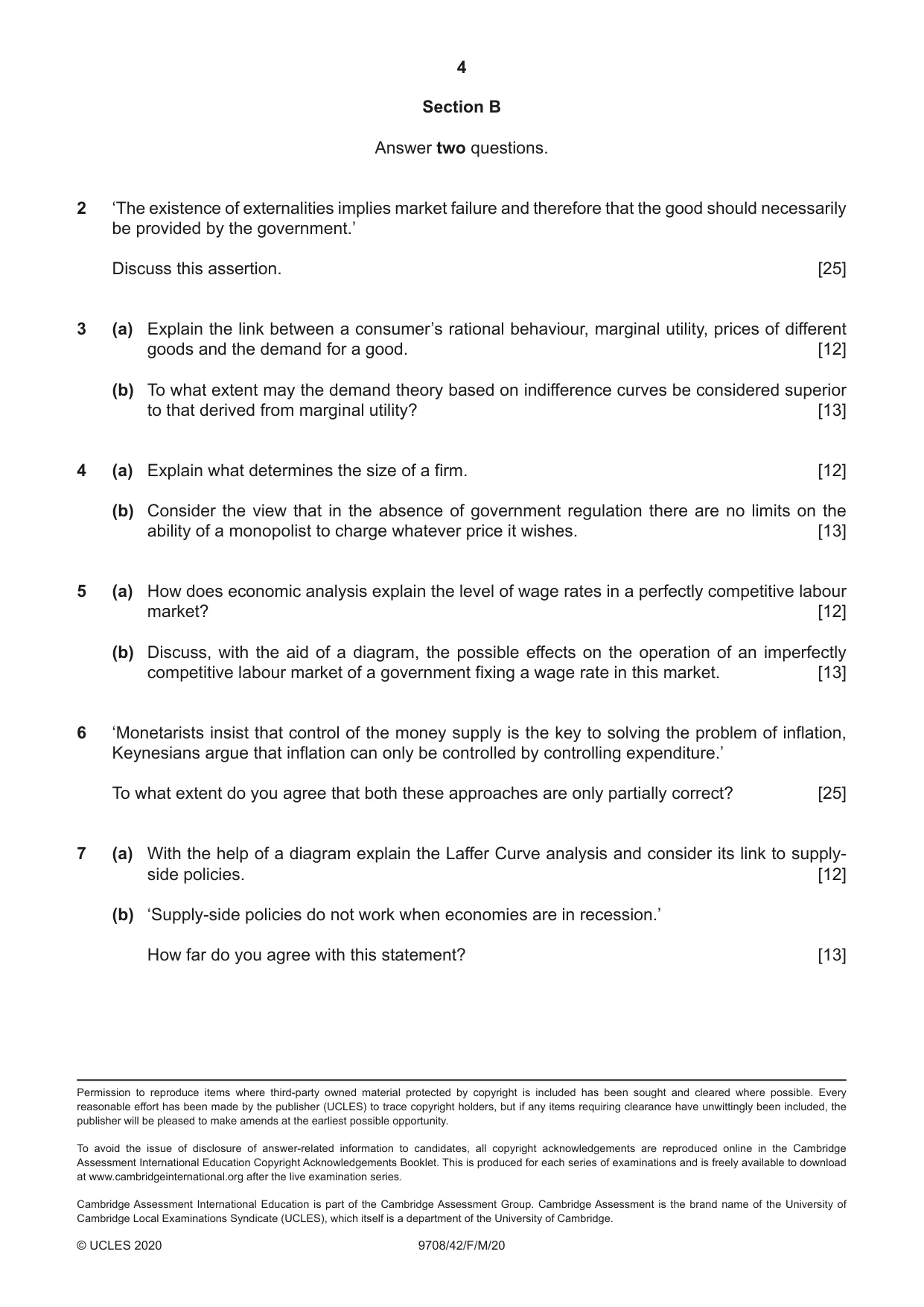 Cambridge A Level Economics 9708 2020 Feb/March Paper 4 · Variant 2 question paper, page 4 of 4