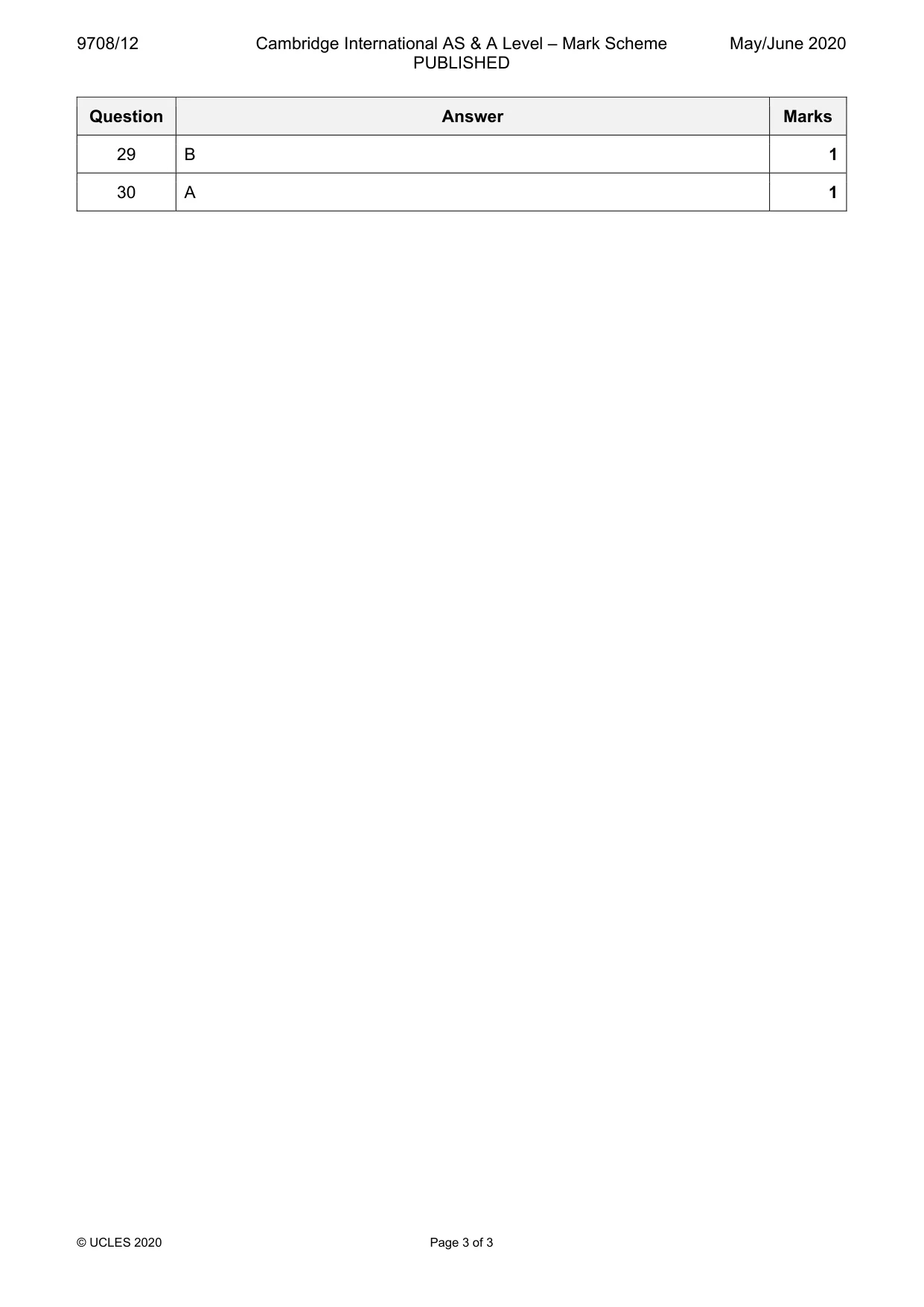Mark scheme, page 3 of 3