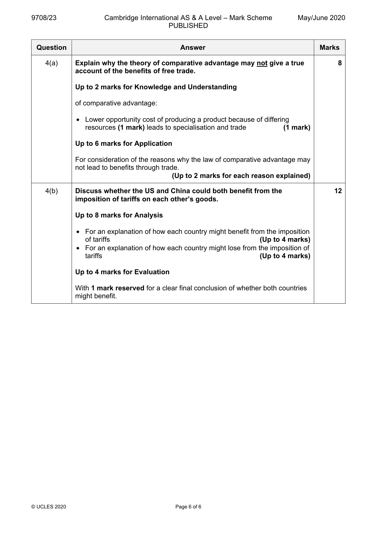 Mark scheme, page 6 of 6