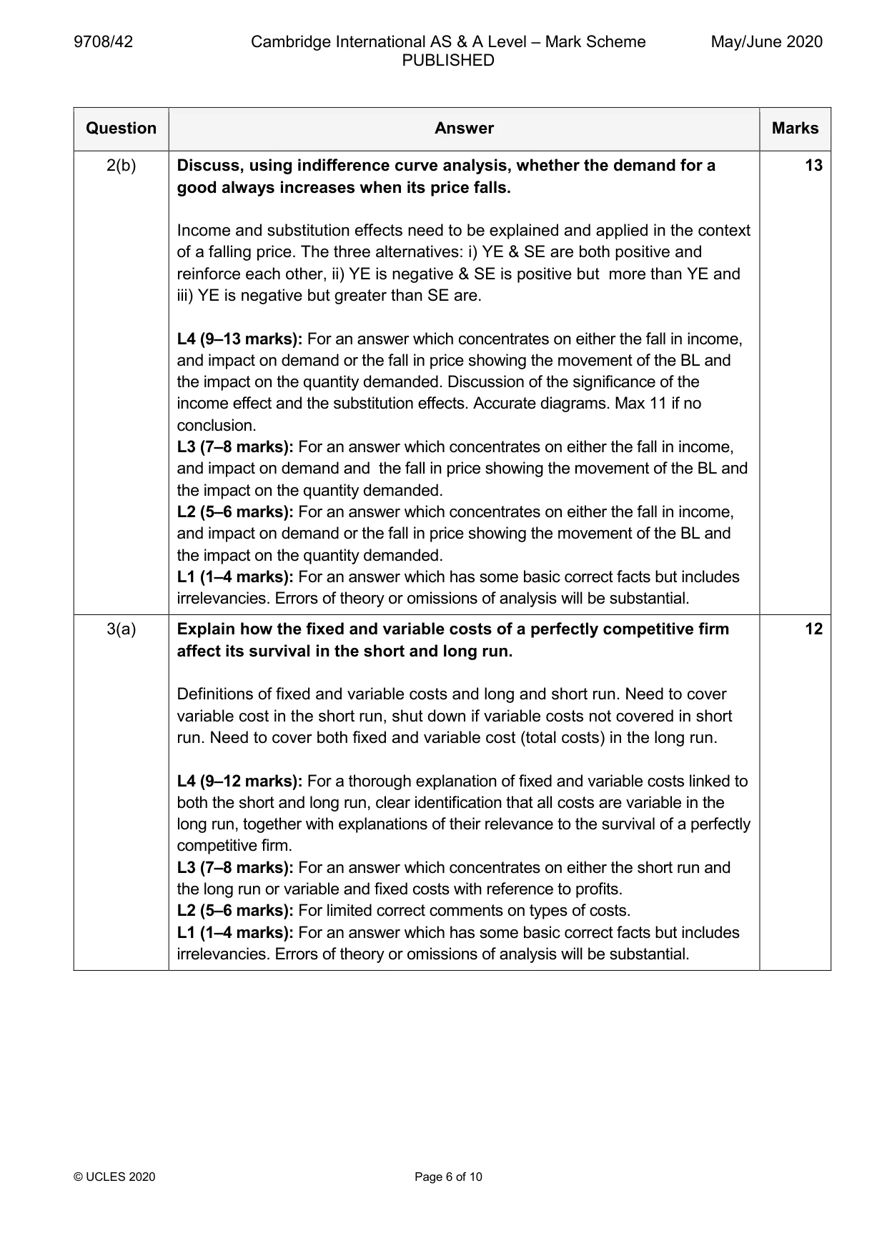 Mark scheme, page 6 of 10