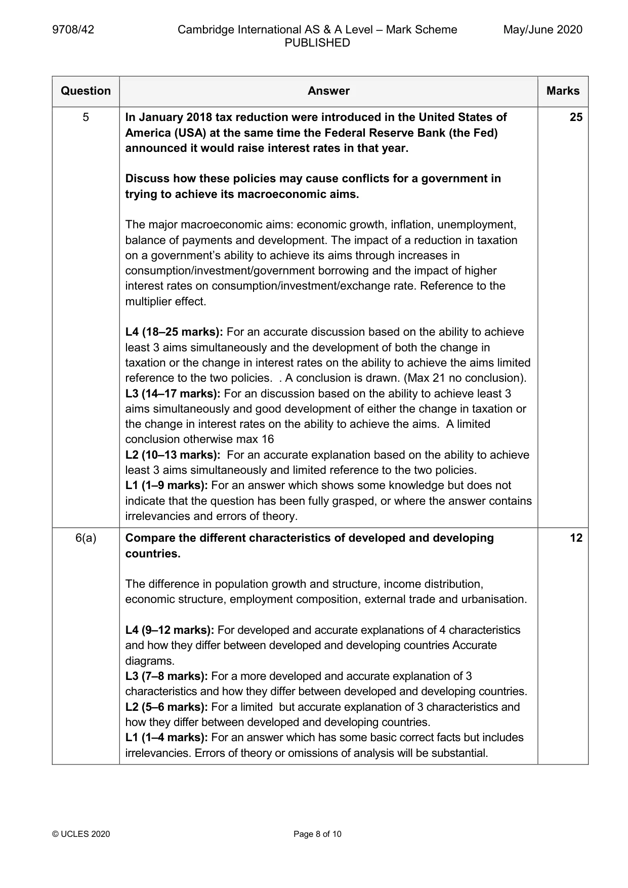 Mark scheme, page 8 of 10