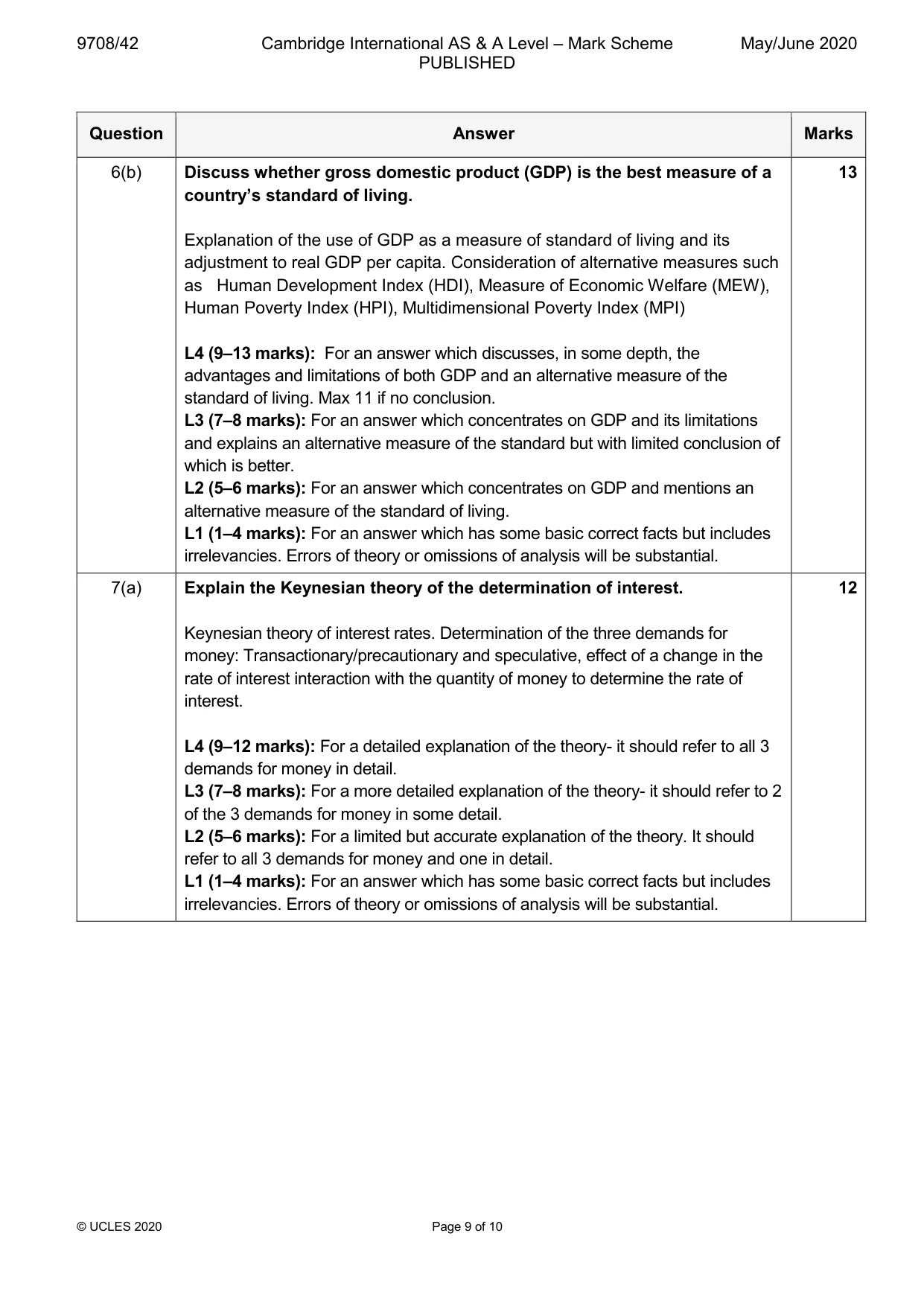 Mark scheme, page 9 of 10