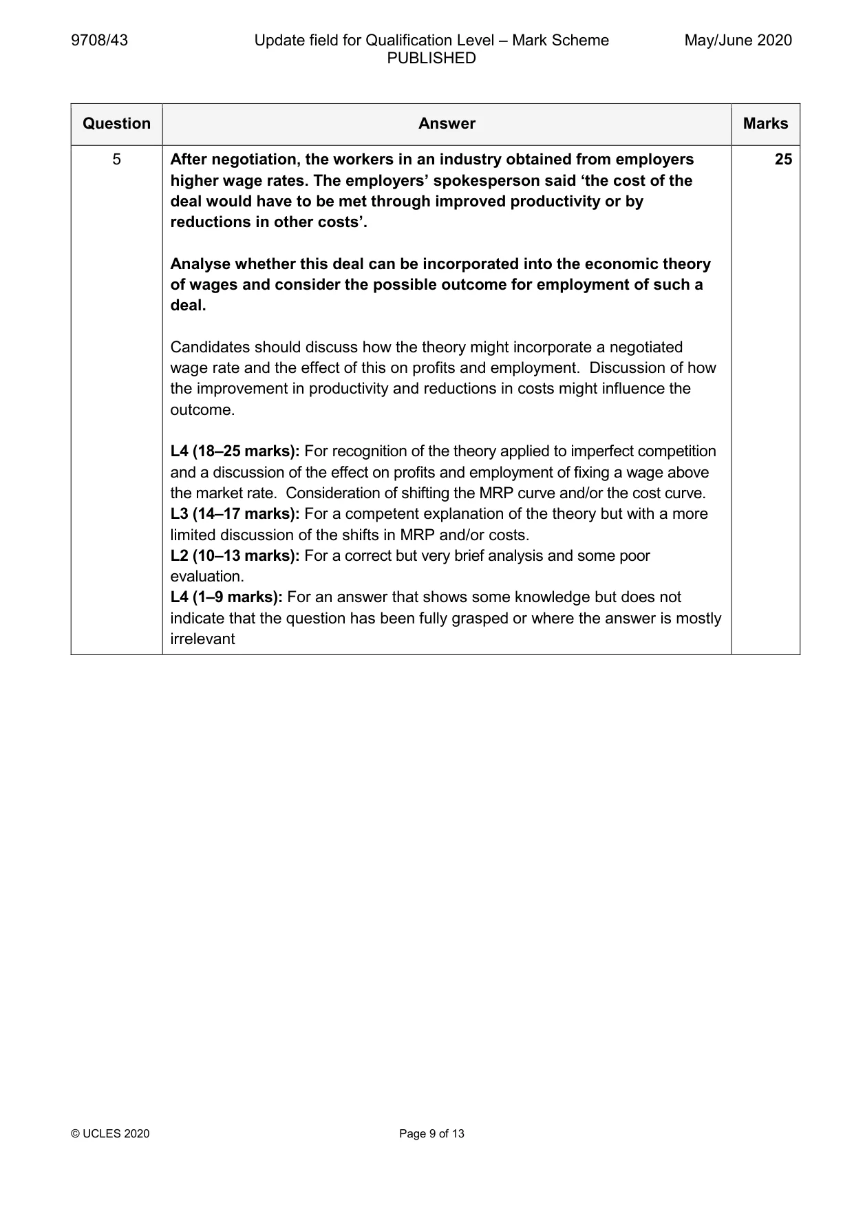 Mark scheme, page 9 of 13
