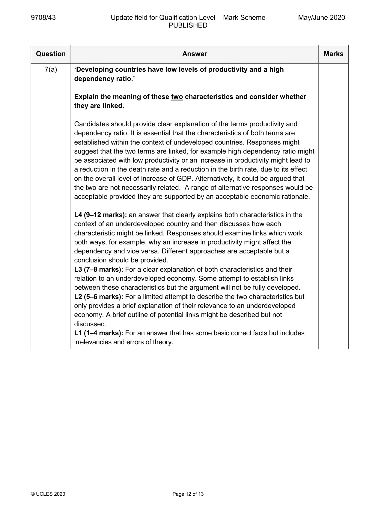 Mark scheme, page 12 of 13