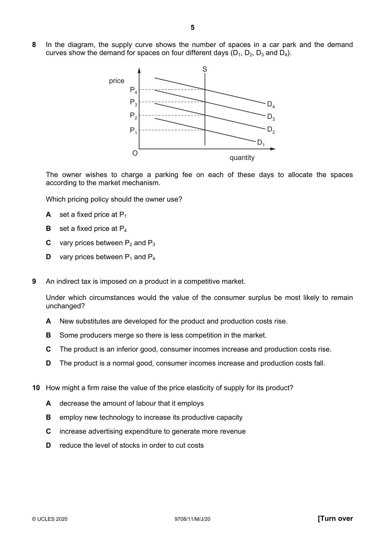 Cambridge A Level Economics 9708 2020 May/June Paper 1 · Variant 1 question paper, page 5 of 12