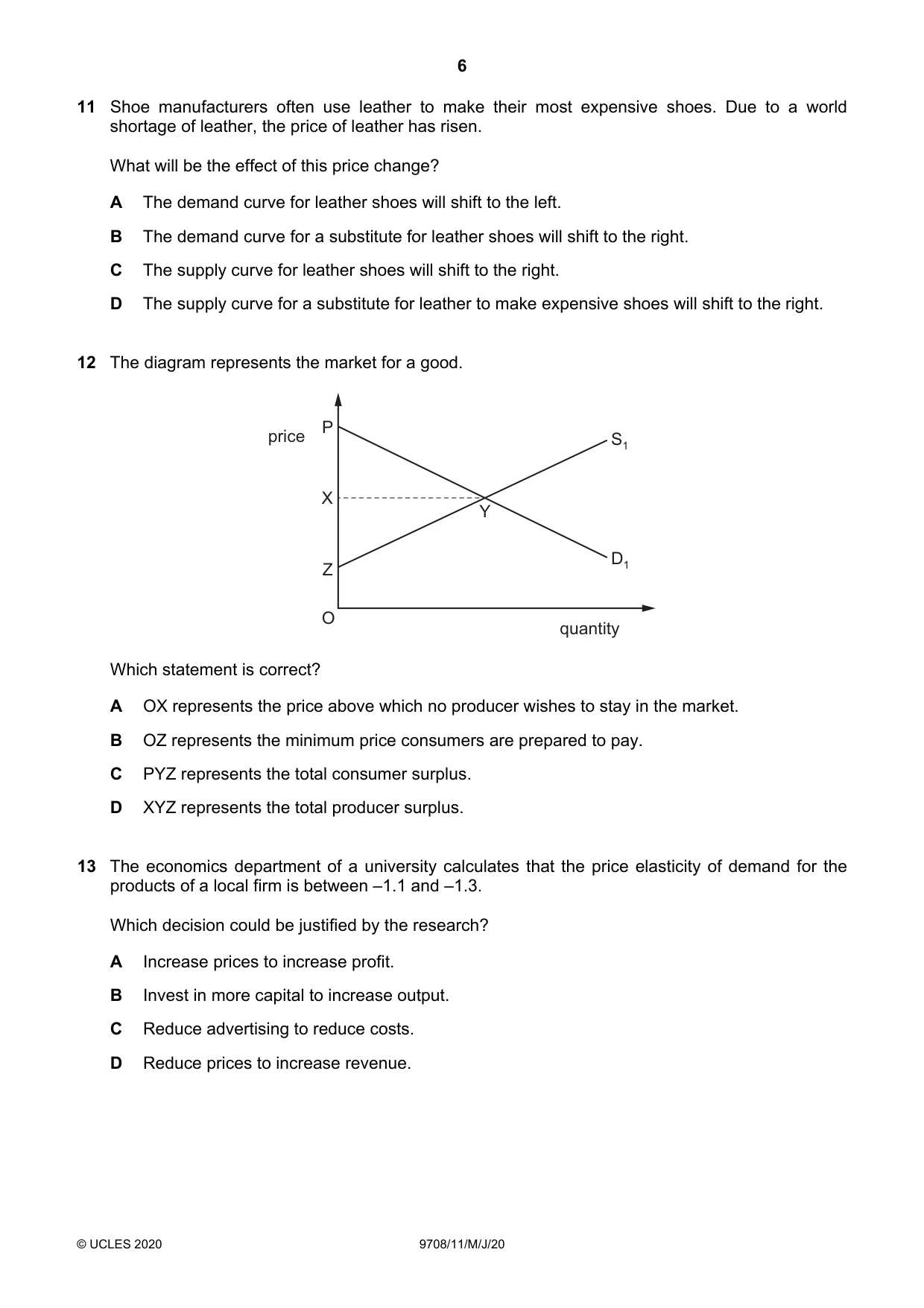 Cambridge A Level Economics 9708 2020 May/June Paper 1 · Variant 1 question paper, page 6 of 12