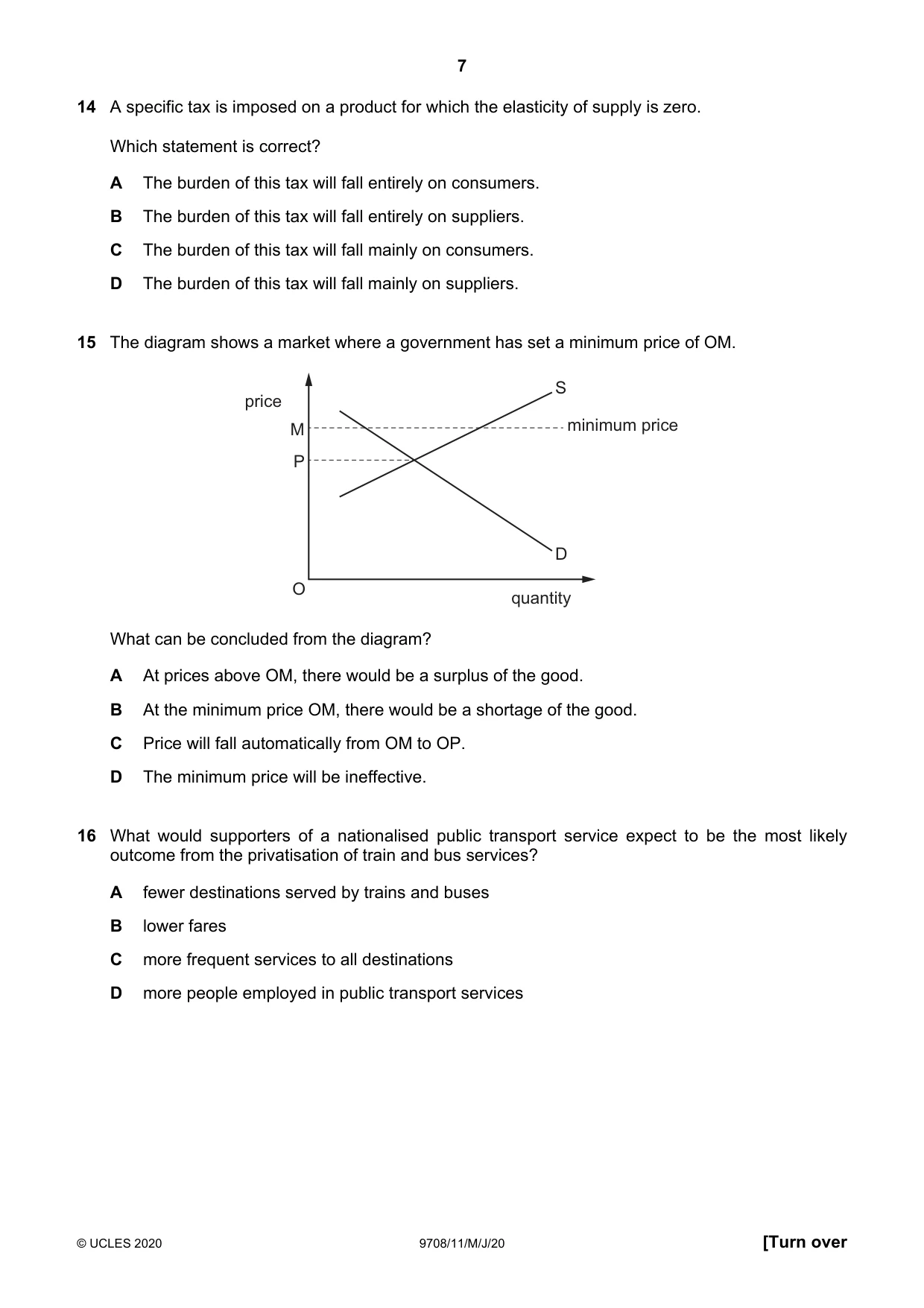 Cambridge A Level Economics 9708 2020 May/June Paper 1 · Variant 1 question paper, page 7 of 12