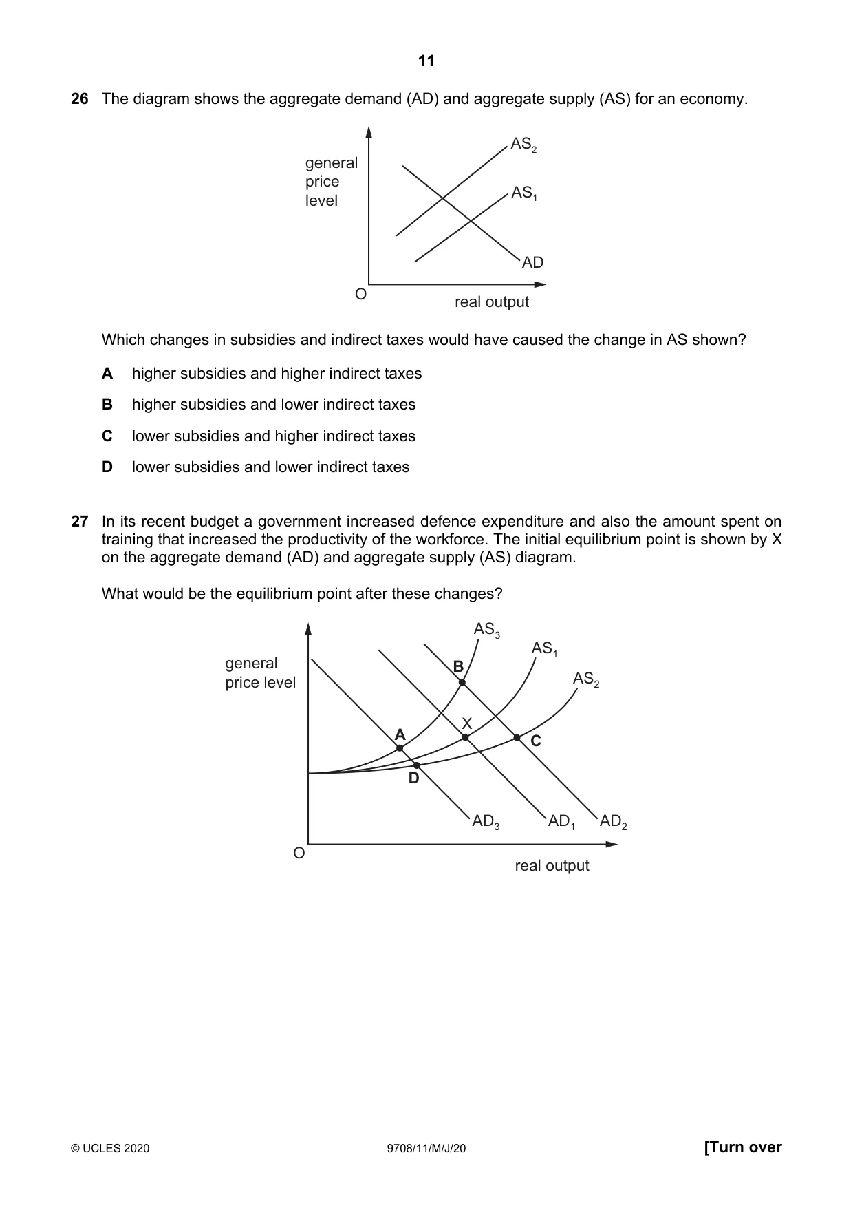 Cambridge A Level Economics 9708 2020 May/June Paper 1 · Variant 1 question paper, page 11 of 12