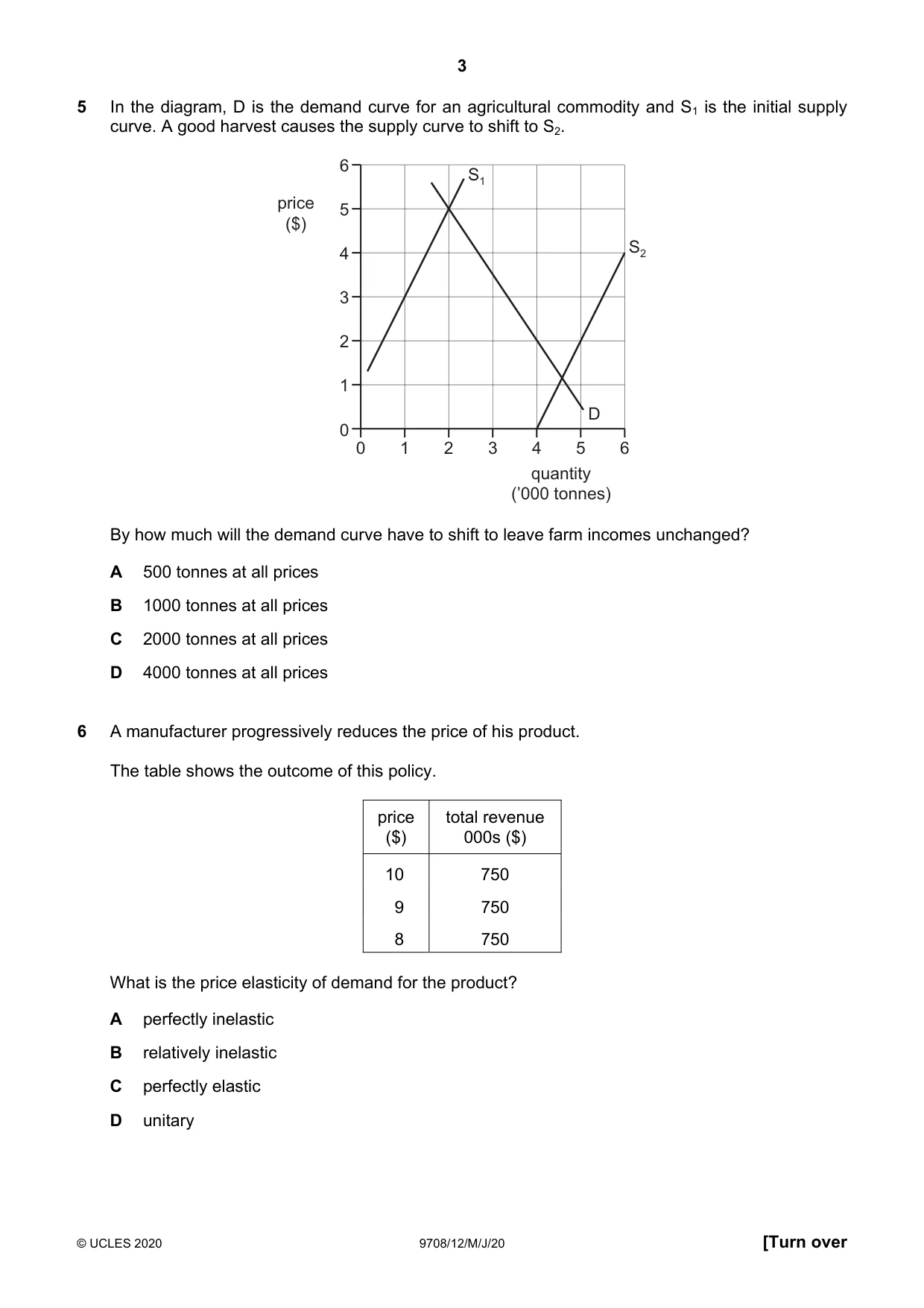 Cambridge A Level Economics 9708 2020 May/June Paper 1 · Variant 2 question paper, page 3 of 12