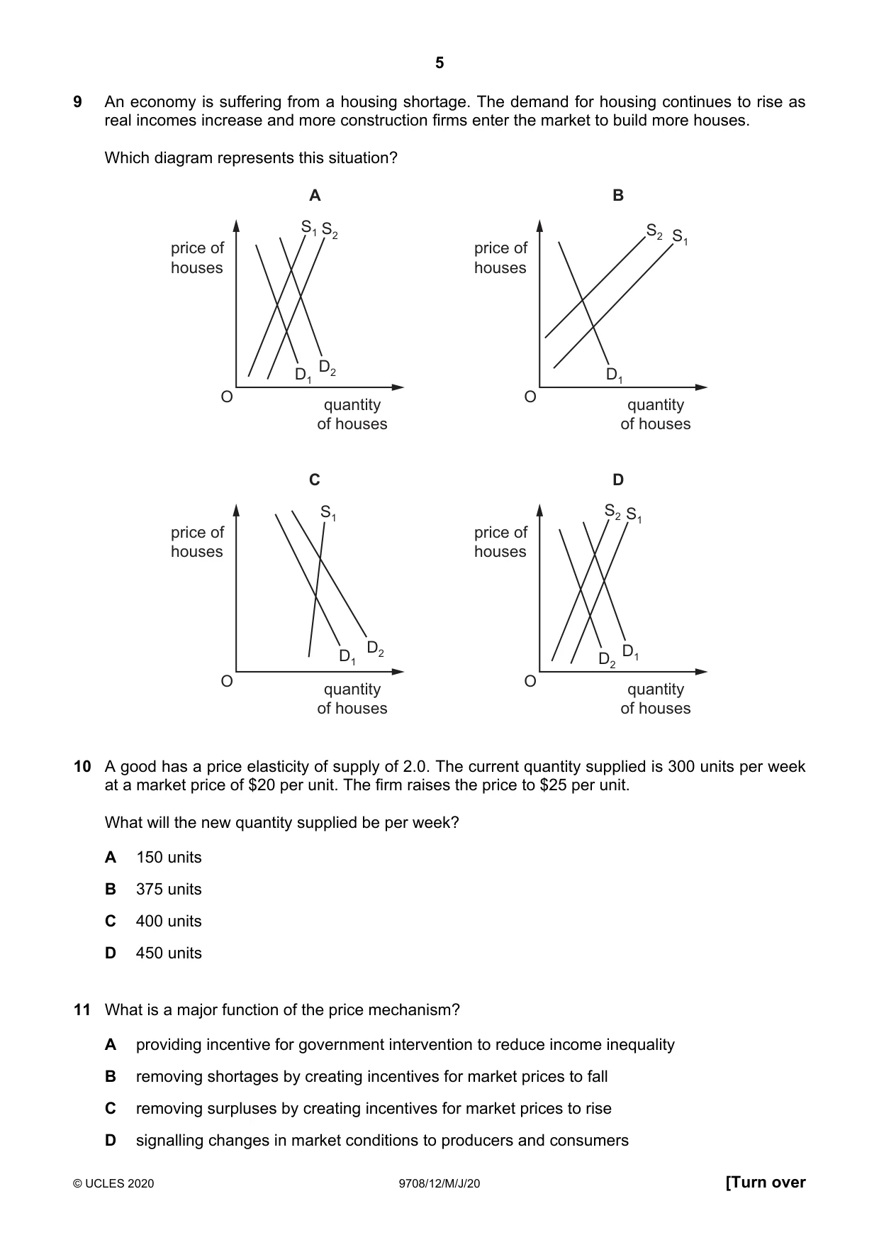 Cambridge A Level Economics 9708 2020 May/June Paper 1 · Variant 2 question paper, page 5 of 12