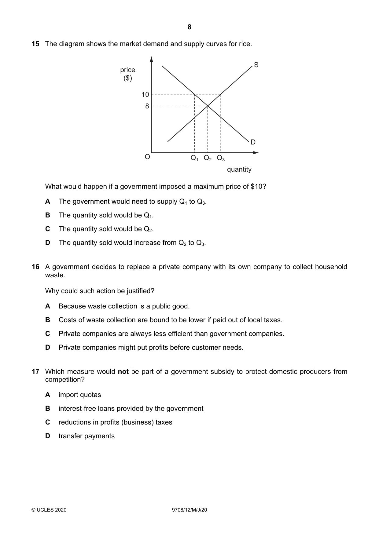 Cambridge A Level Economics 9708 2020 May/June Paper 1 · Variant 2 question paper, page 8 of 12