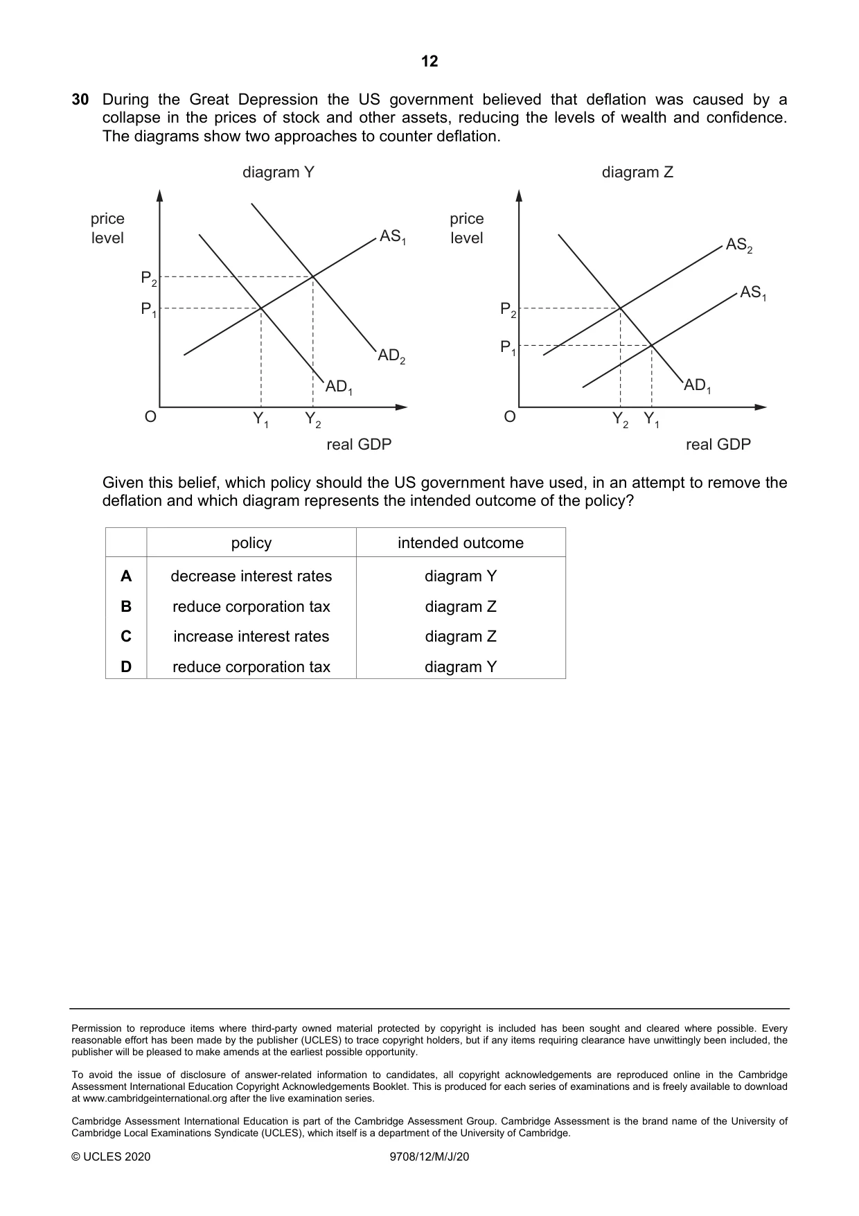 Cambridge A Level Economics 9708 2020 May/June Paper 1 · Variant 2 question paper, page 12 of 12