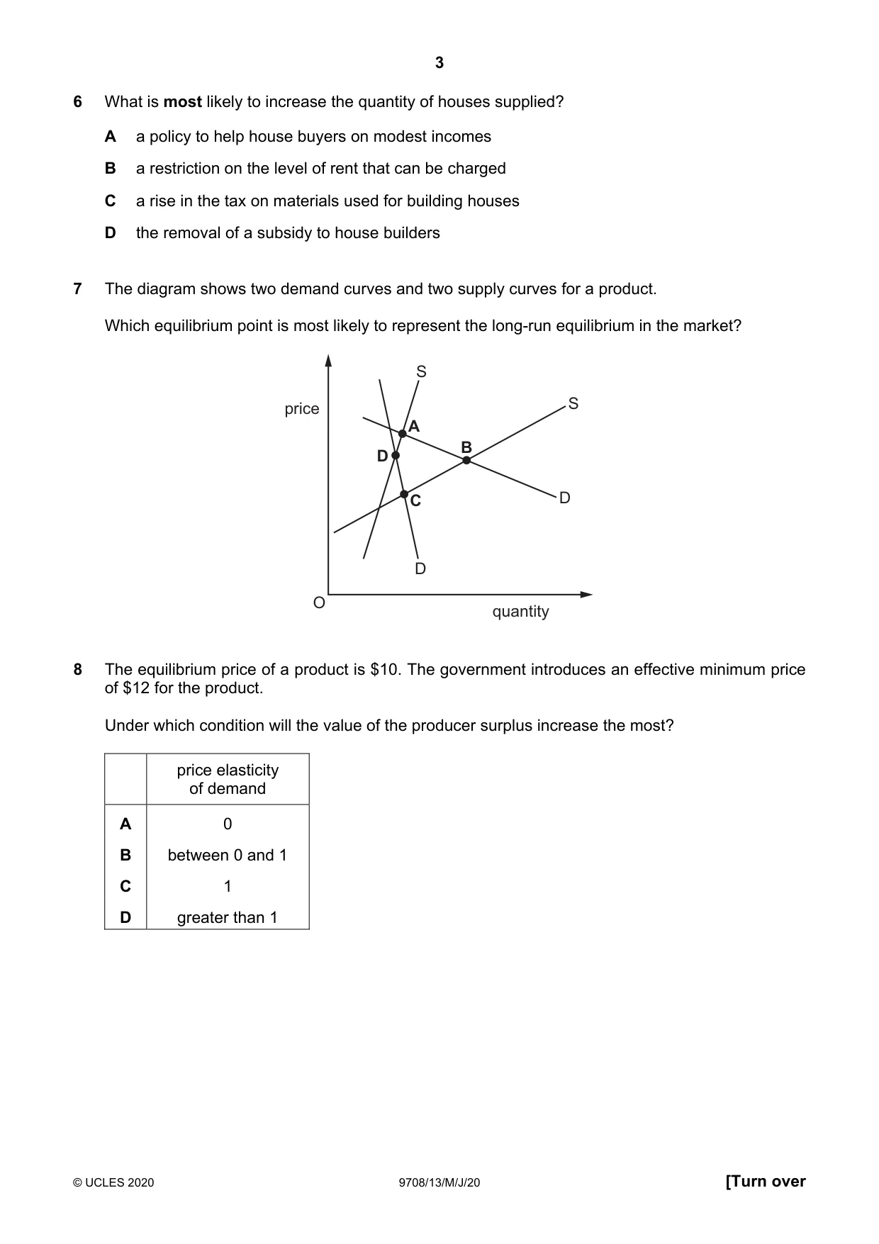 Cambridge A Level Economics 9708 2020 May/June Paper 1 · Variant 3 question paper, page 3 of 12