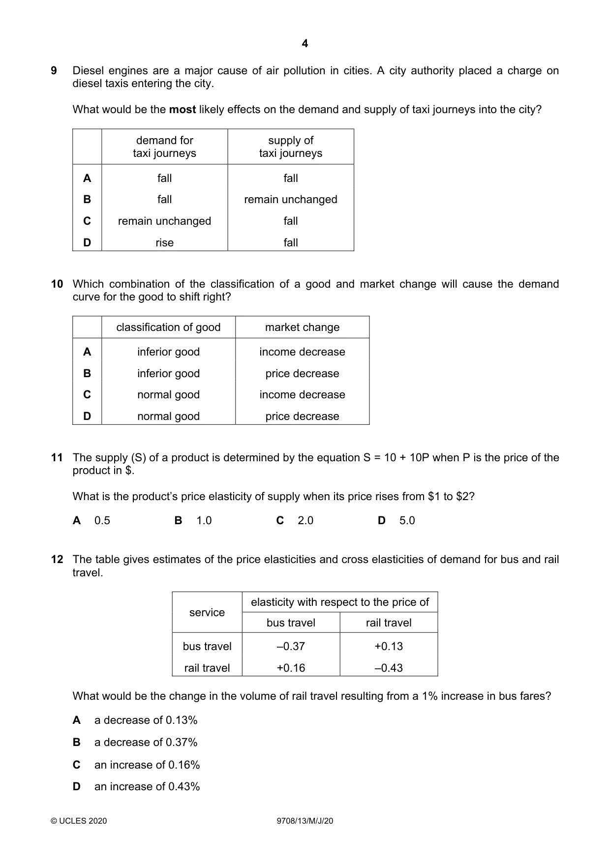 Cambridge A Level Economics 9708 2020 May/June Paper 1 · Variant 3 question paper, page 4 of 12