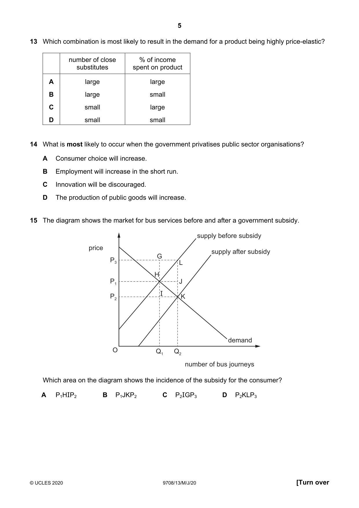 Cambridge A Level Economics 9708 2020 May/June Paper 1 · Variant 3 question paper, page 5 of 12