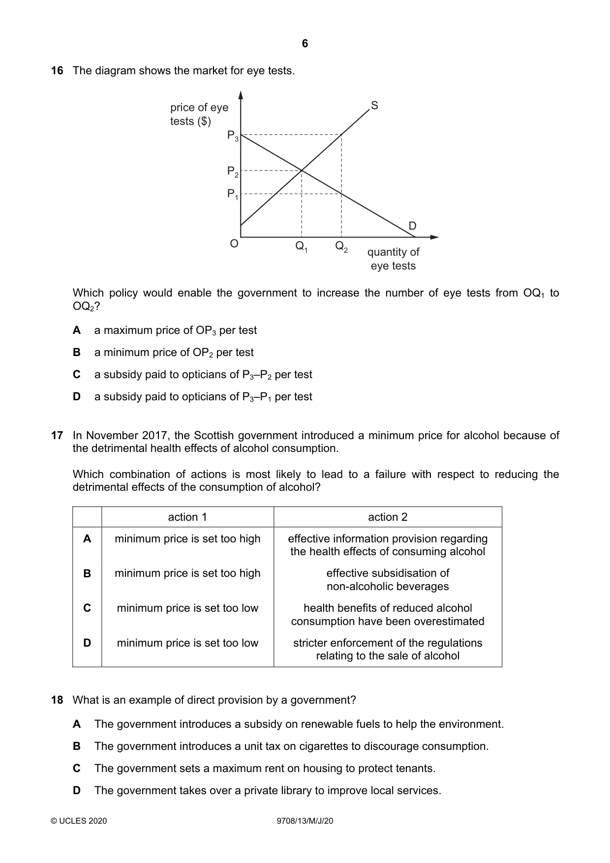 Cambridge A Level Economics 9708 2020 May/June Paper 1 · Variant 3 question paper, page 6 of 12