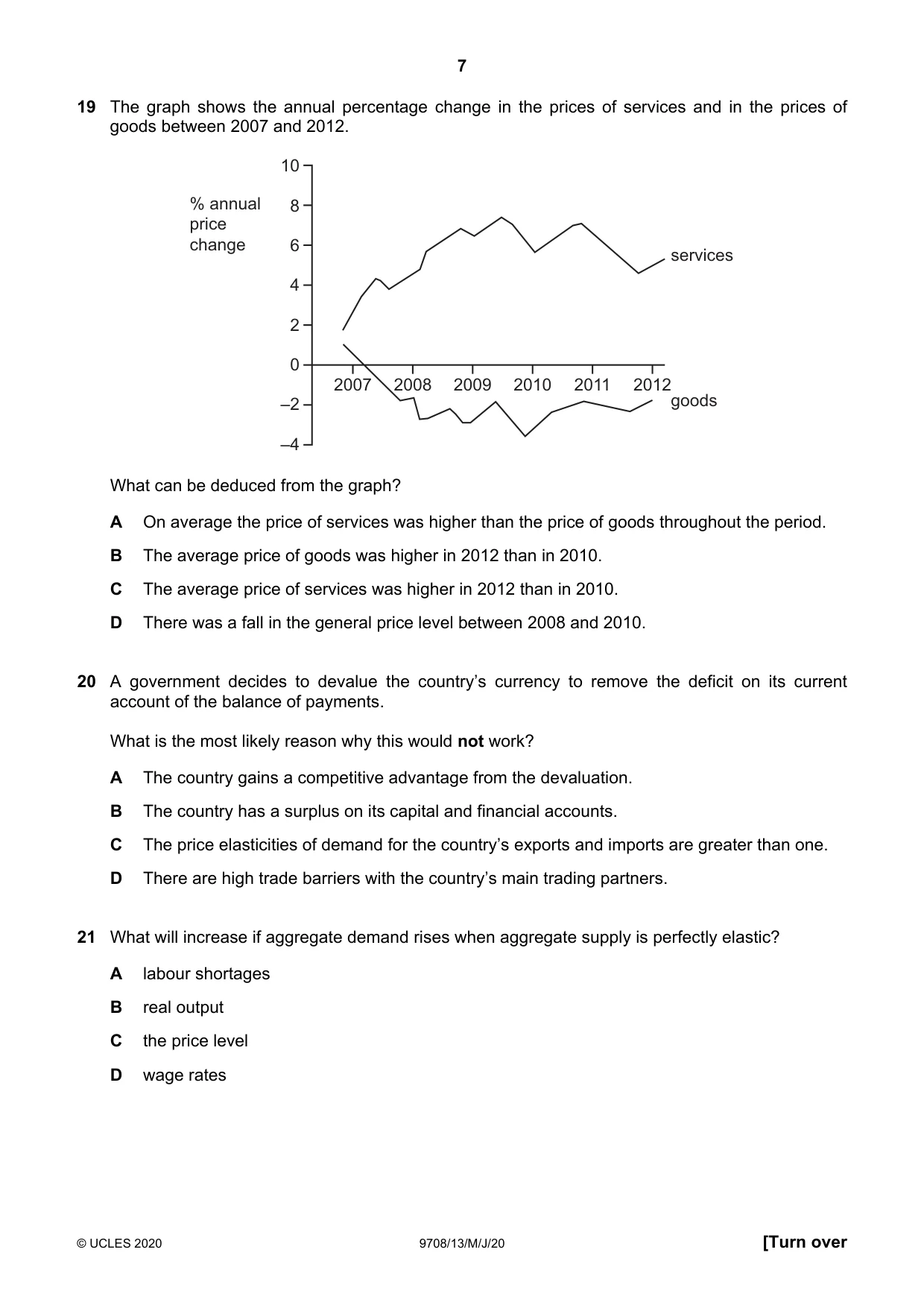 Cambridge A Level Economics 9708 2020 May/June Paper 1 · Variant 3 question paper, page 7 of 12