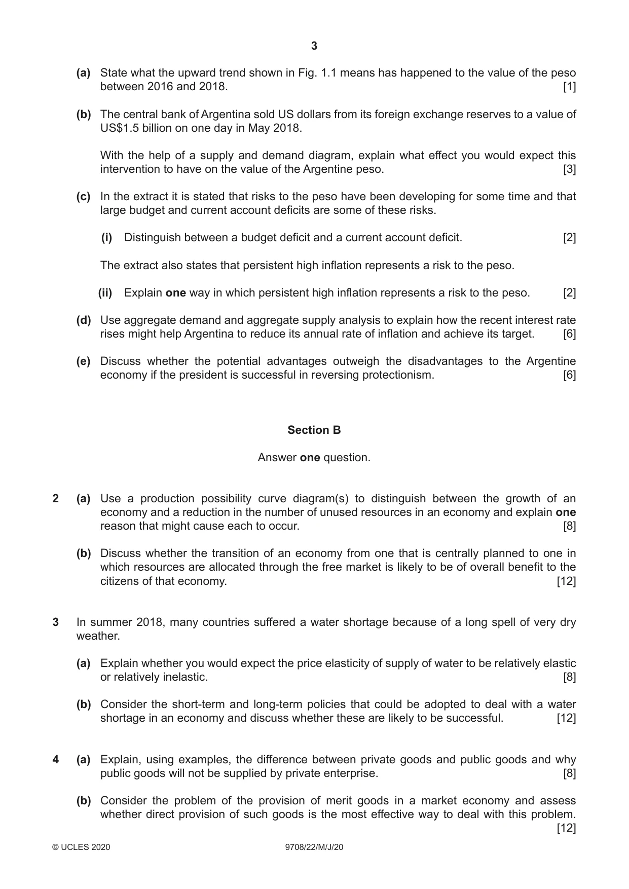 Cambridge A Level Economics 9708 2020 May/June Paper 2 · Variant 2 question paper, page 3 of 4